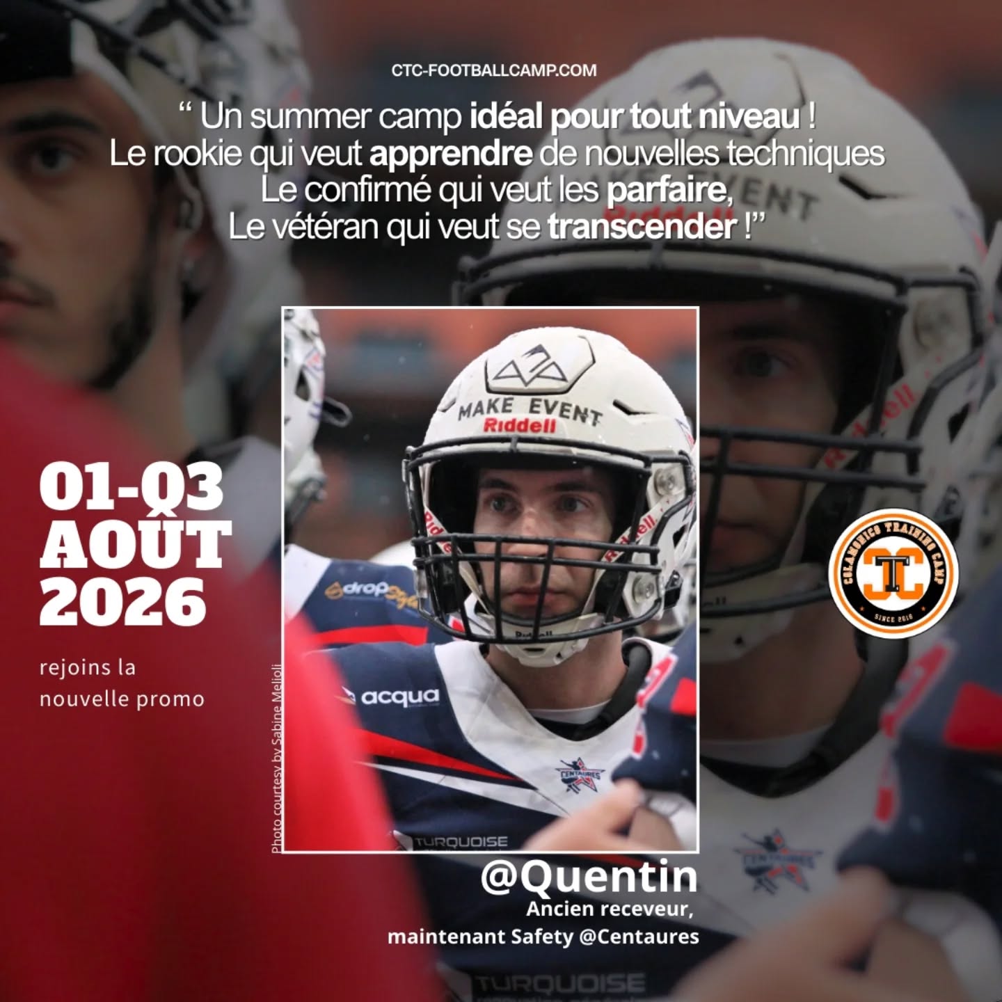 "Idéal pour tout niveau !
Le rookie qui veut apprendre de nouvelles techniques
Le confirmé qui veut les parfaire,
Le vétéran qui veut se transcender !"
- Quentin @faguet.q17 // Ancien receveur, maintenant Safety @centaures_grenoble
Photo courtesy by @sabmel38 ✨️
Ctc-footballcamp.com
Du 01 au 03 Août 2026