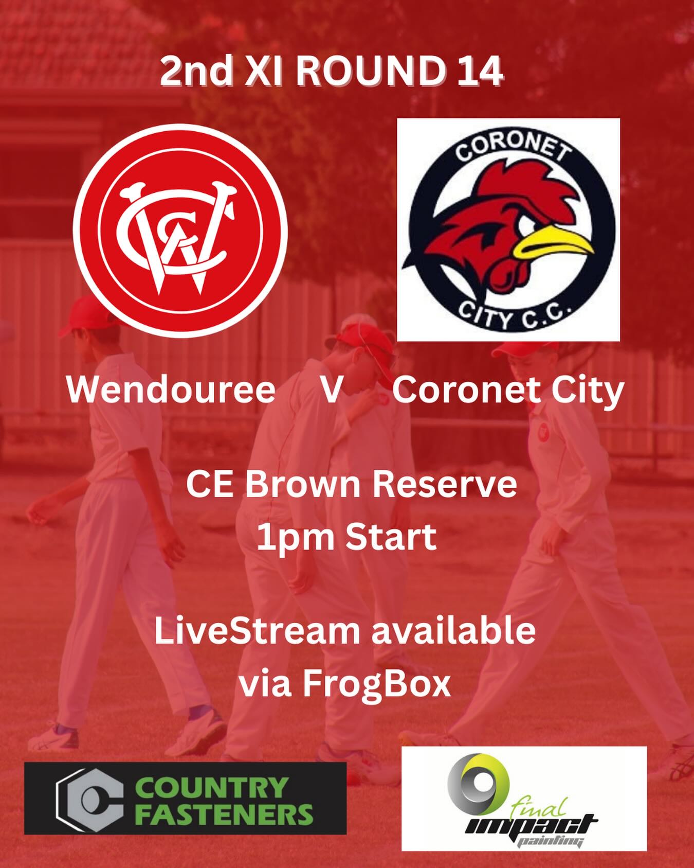 A big top 4 clash for the 2nd XI at home this week sees them taking on Coronet City, with a win to secure a finals spot!
Follow the links below for the live stream
Day 1-
https://www.youtube.com/watch?v=OcsW1-gtl6I
Day 2-
https://www.youtube.com/watch?v=Z0O9k1yuUT0