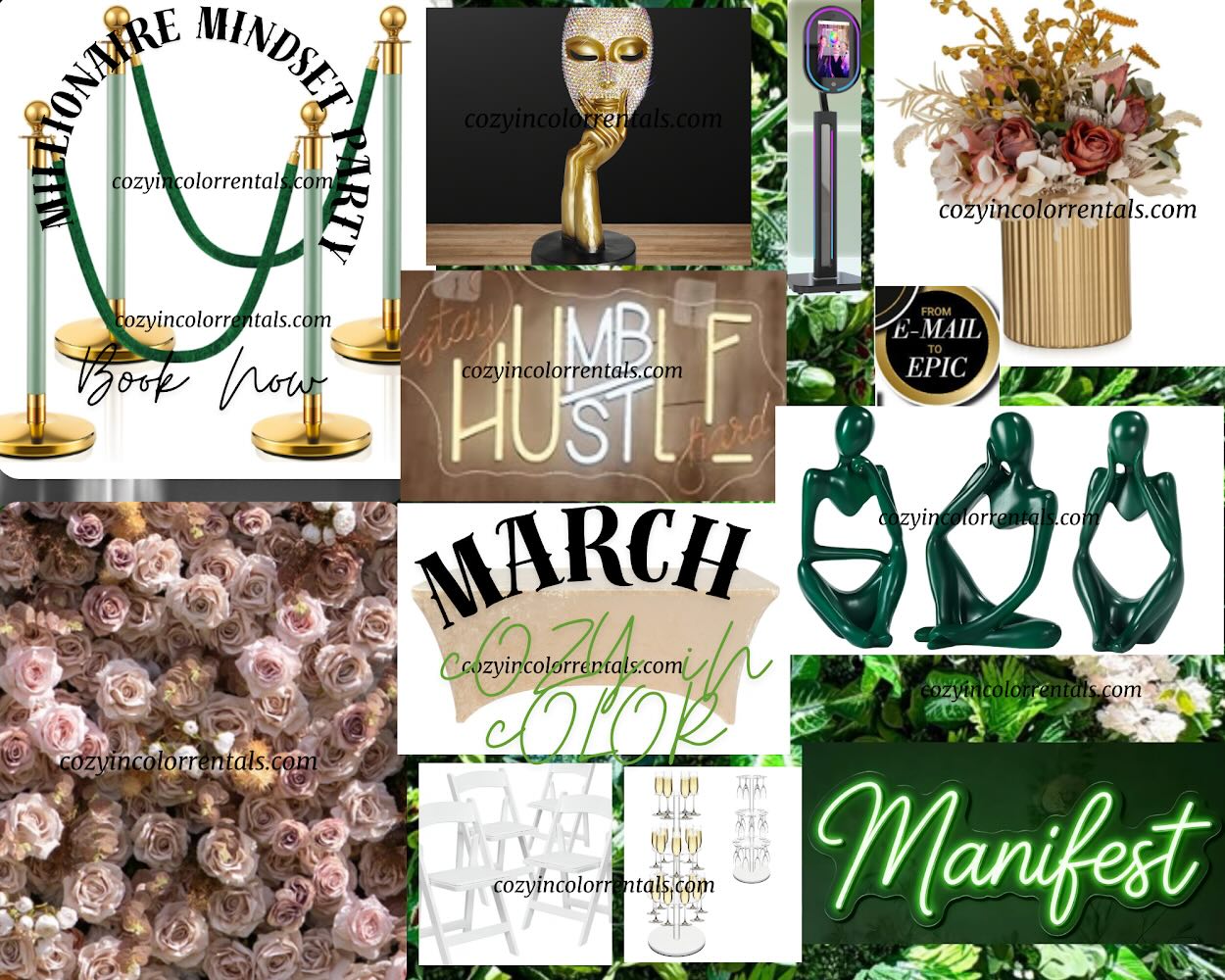 Now THIS is Madness in the Month of March!!!
HUMBLE • HUSTLE HARD • MANIFEST ✨
Introducing our newest Mock-Up Mood Experience this month with a full event setup designed to inspire, motivate, and celebrate the grind.
This is more than a party… it’s a whole vibe.
Luxury décor. Manifestation energy. Boss atmosphere.
Perfect for:
• Networking events
• Brand launches
• Birthday celebrations
• Vision board parties
Now booking for your next event.
DM us to reserve your date. Check Out Our 5-Star Reviews! Set up a complimentary call to connect!
#cozyincolorrentals
#EventExperience #HustleAndManifest #LuxuryEvents #PartyRentals