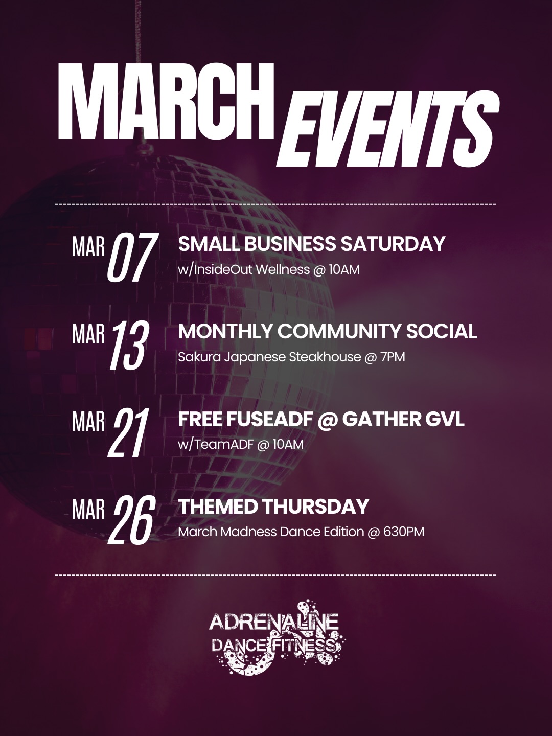 Save these dates for March! 🍀 It’s going to be a great month at ADF!
#greenvillesc #gvl #yeahthatgreenville #greenvillefitnessnetwork #gymfriends