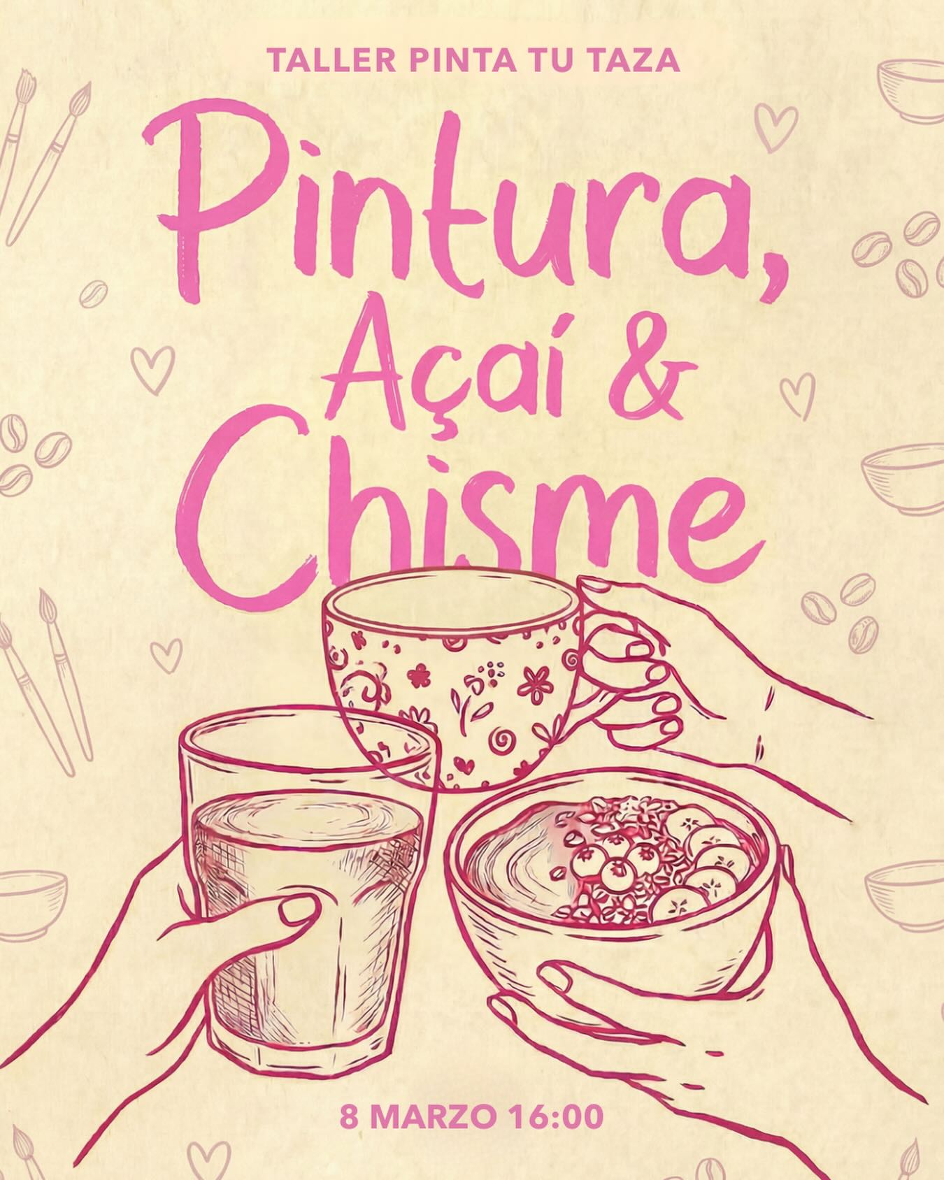 -TALLER COMPLETO- El 8 de marzo celebramos el Día de la Mujer con uno de nuestros planes favoritos.
Un taller para pintar tu propia taza de cerámica, charlar, reír y merendar en modo Tití ✨
Incluye todo:
- la taza
- los materiales
- merienda con açaí
- tu café favorito
8 de marzo a las 16:00
Precio: 25€
Plazas limitadas.
Si te apetece venir, escríbenos por DM 💌
#ModoTití #acailovers #benidorm