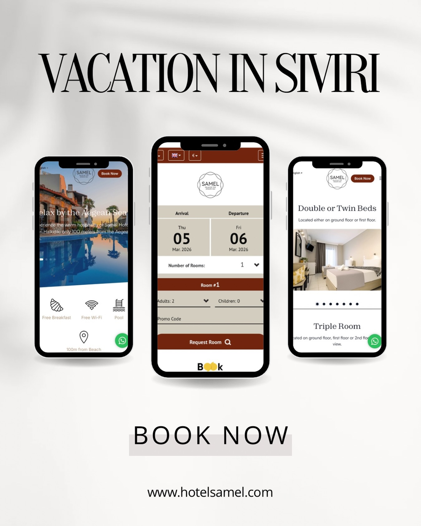 We’re back this May 🌊
Experience comfort just 100m from the beach in beautiful Halkidiki.
Book your stay directly & enjoy the best rates.
🔗 www.hotelsamel.com
#Halkidiki #Siviri #SamelHotel #BookDirect #SeeYouInMay