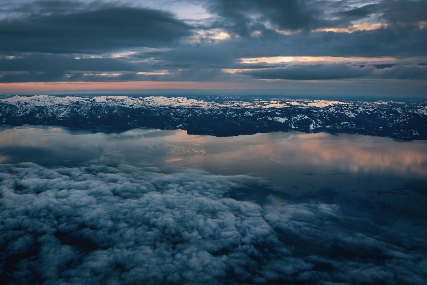 Before the sun, Lake Tahoe from 12,000 feet.