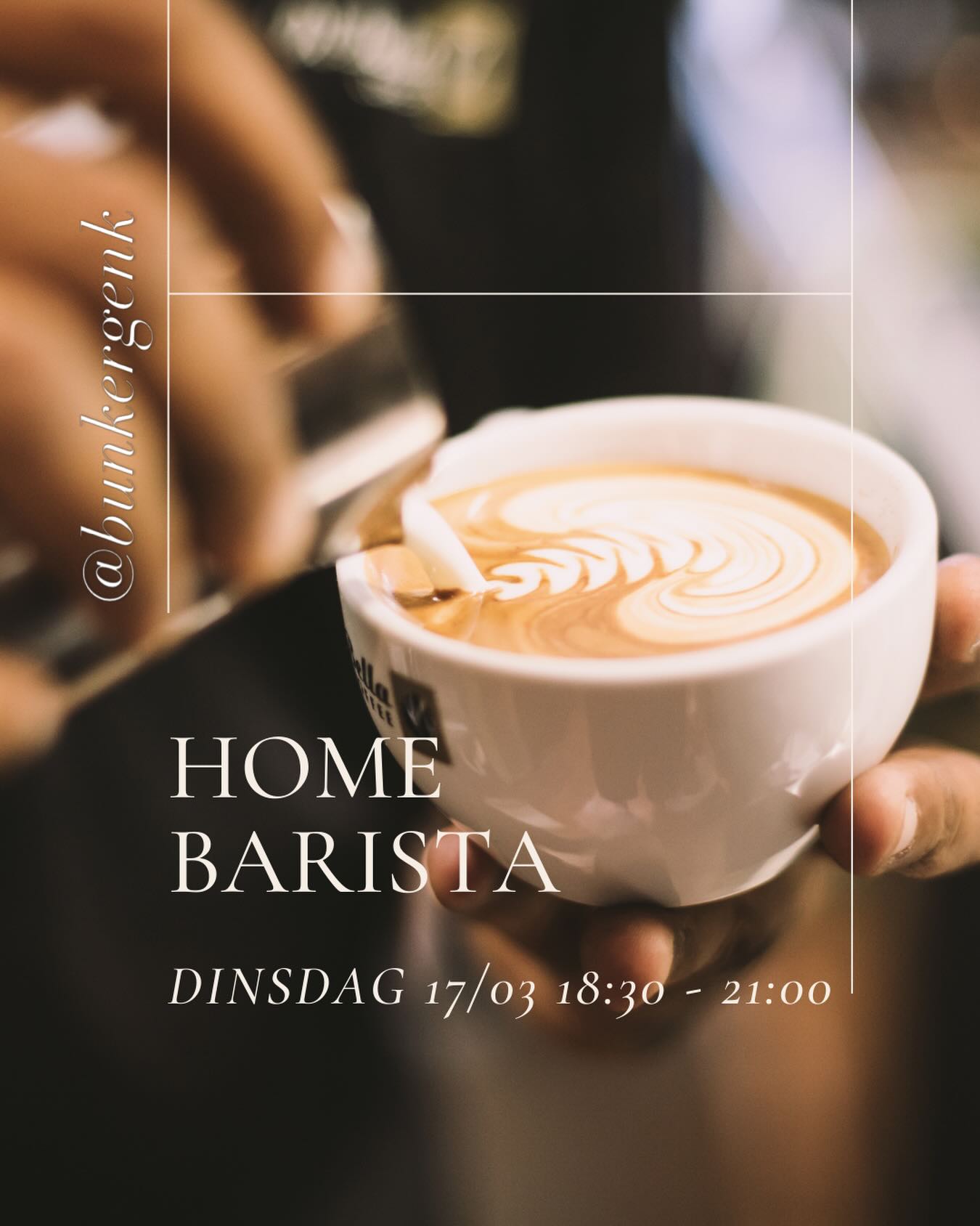 ☕ Workshop Home Barista – Til je koffieskills naar het volgende niveau!
Altijd al perfecte koffie willen zetten zoals in je favoriete koffiebars? Tijdens deze interactieve workshop duiken we in de wereld van specialty coffee: van het ontstaan en de evolutie van kwaliteitskoffie tot het zelf zetten van een perfecte espresso.
Je leert:
✨ De basis & geschiedenis van specialty koffie
⚙️ Het correct afstellen van je koffiemolen
🥛 Melk opschuimen als een pro
🎨 De eerste stappen in latte art
📍 Locatie: @bunkergenk
💶 Prijs: €70 per persoon
Praktisch, hands-on en vooral: veel proeven! Schrijf je in en word de barista van je eigen keuken.