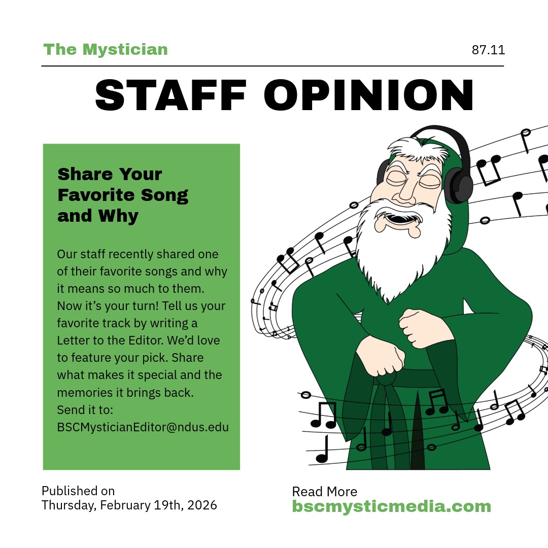 Read Our Staff's Favorite Songs And More In The Newest Issue Of The Mystician Out Today! 📰
You Can Find Physical Copies Around Any Building On Campus Or Find The Online Version At https://www.bscmysticmedia.com
Book Cover Submitted
