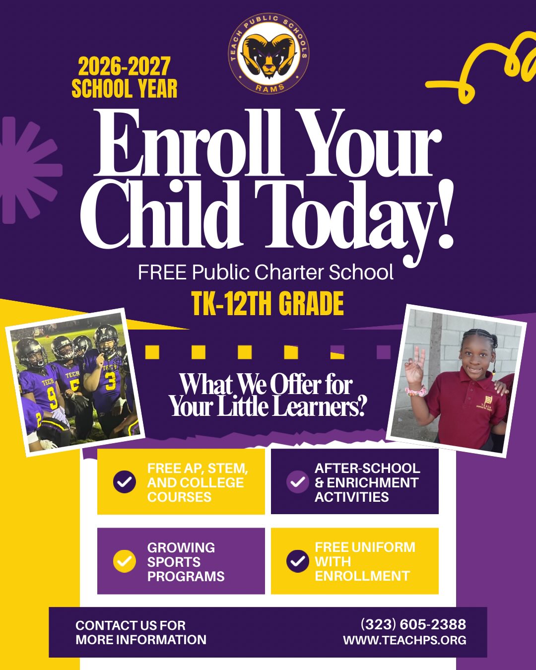 🎓✨ Now Enrolling for the 2026–2027 School Year!
Give your child the opportunity to thrive at a FREE public charter school serving TK–12th grade.
✨ What we offer:
✔️ Free AP, STEM & college courses
✔️ After-school & enrichment activities
✔️ Growing sports programs
✔️ FREE uniform with enrollment
📲 Ready to get started?
👉 Fill out the Enrollment Interest Form on our website — link in bio.
#NowEnrolling #EnrollToday #CharterSchool #FreePublicSchool #TKthrough12
