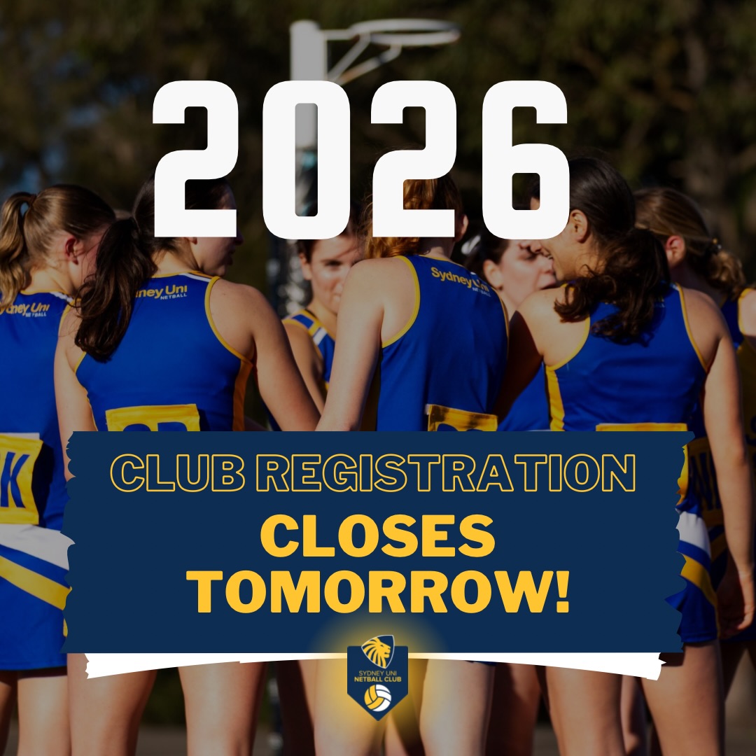 REGISTRATION CLOSES TOMORROW!!
Want to play club netball this season? Follow the link in our bio to register before 5pm on Saturday 7th March to secure your place in a team for 2026! 🦁
If you’ve missed this deadline, please fill in the waitlist form linked in our bio or email us at sydneyuninetball@gmail.com 💙💛
#SUNC #Rawr