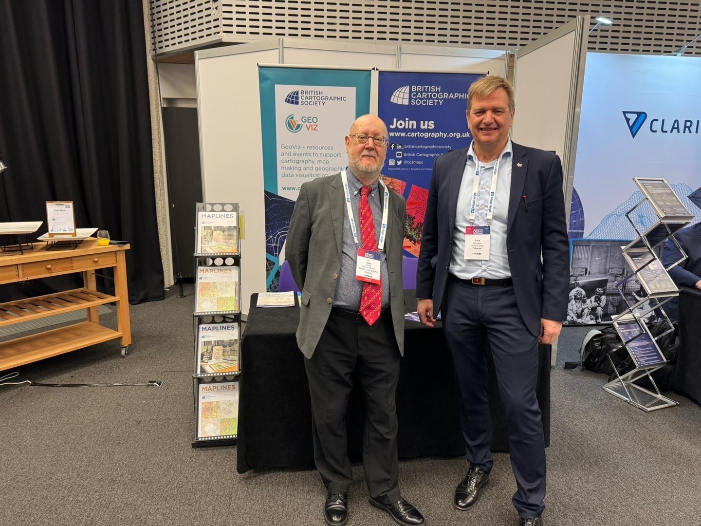 We’re at DGI!
23-25 February, QEII Centre, London.
Come and say Hi to John and the team, and find out how the British Cartographic Society can support you to make better maps. We’re located at Stand 1D next to one of the refreshment stands so grab a drink and one of our free Maplines Magazine and enjoy!
Thanks to our friends at T-Kartor for already coming over to say hello.
You can join our society at www.cartography.org.uk
