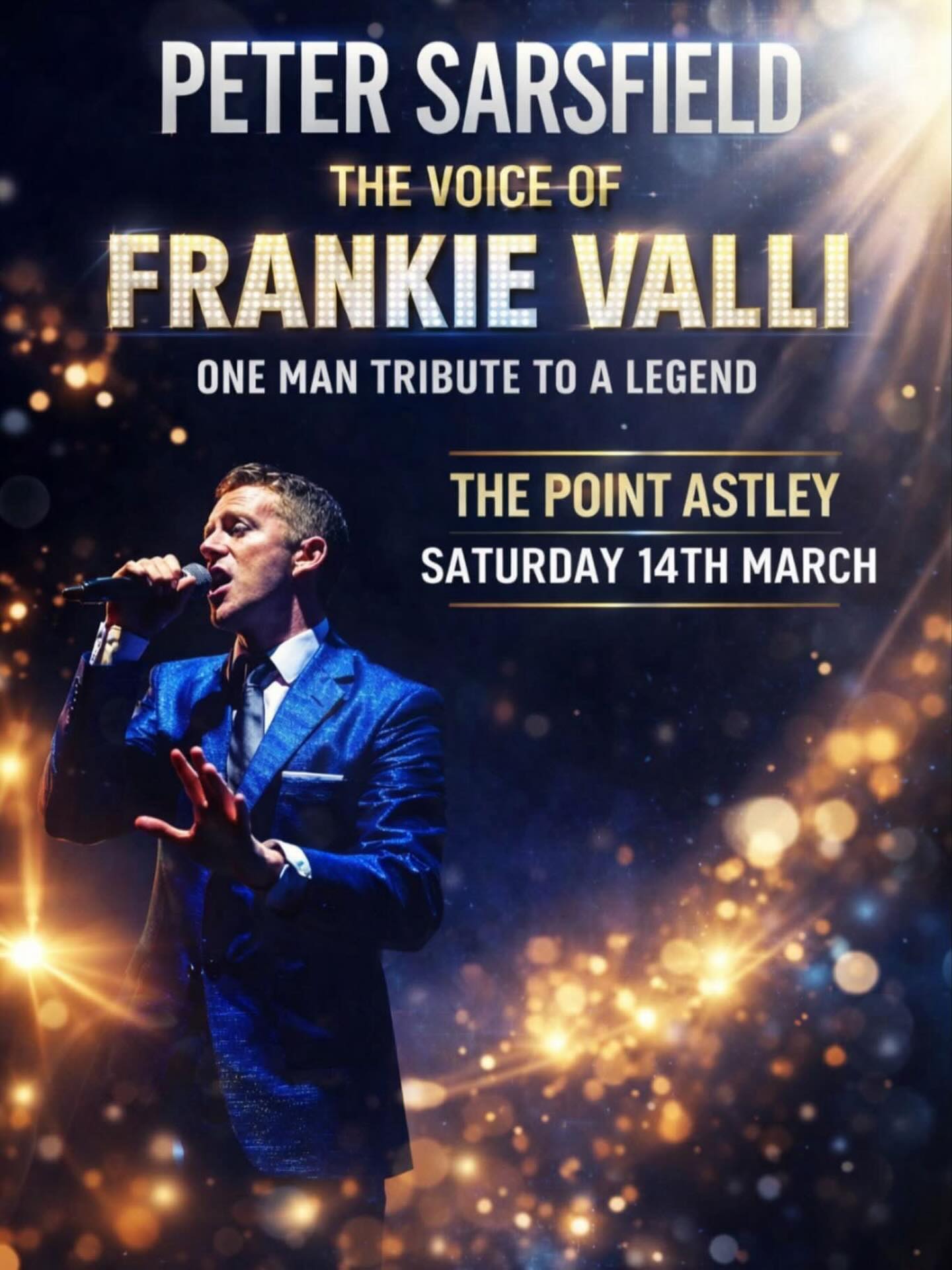 🎶 Oh what a night… coming to The Point Astley! 🎶
We’re excited to welcome Peter Sarsfield – The Voice of Frankie Valli on Saturday 14th March for an evening packed with all the classics you know and love. Expect big notes, great vibes, and a brilliant atmosphere from start to finish✨🎤
🎟 £5pp to reserve a seat
🚶 Walk-ins are very welcome on the night, but seats and tables can’t be guaranteed — so if you want to be sure of a spot, we recommend booking.
Gather your friends, grab a drink, and enjoy a brilliant tribute to a true legend🍹🎵
Call now us on to 📞01942 583350📞 to book your seats now!
#thepointastley #frankievallitribute #petersarsfield #livemusicnight #astleyevents
