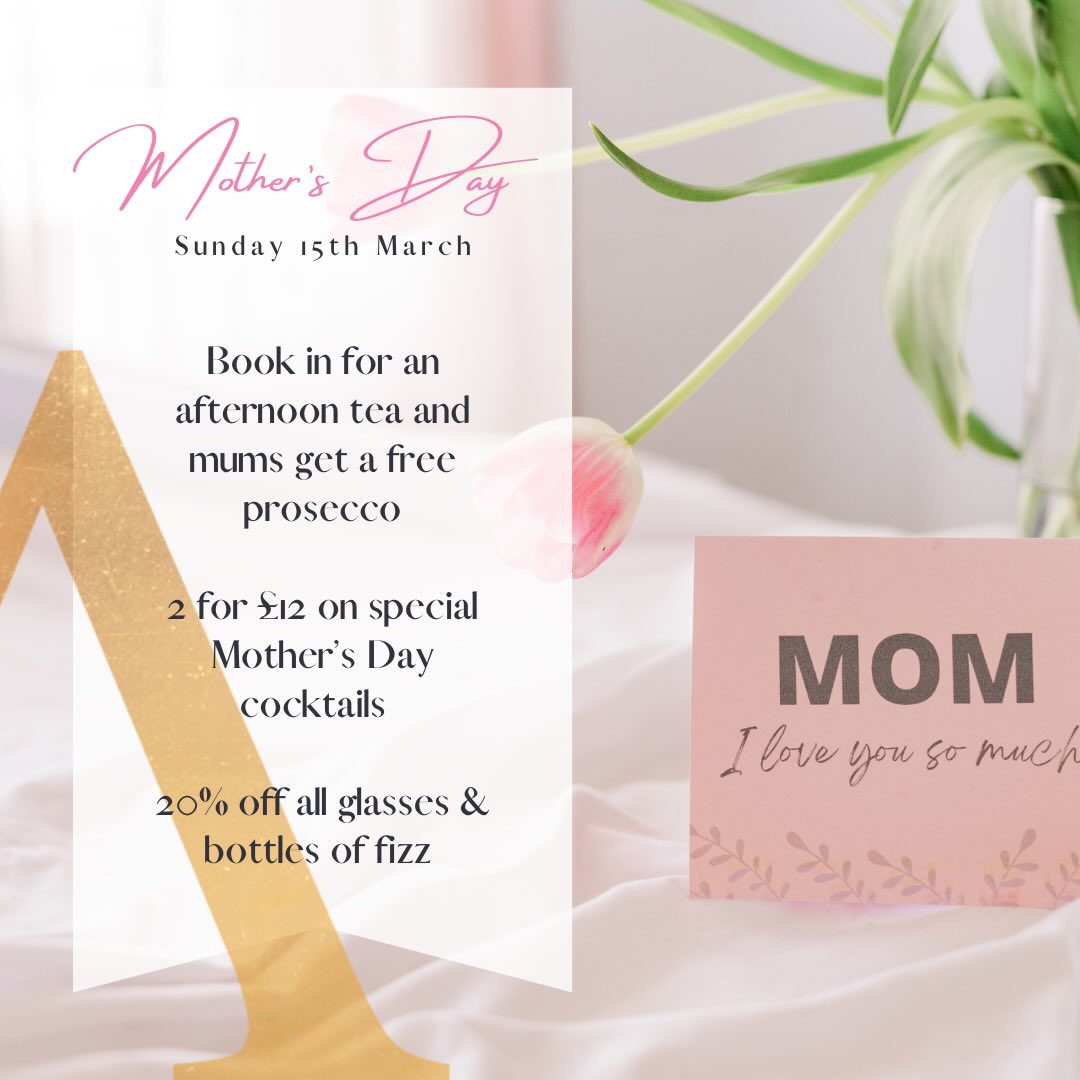 🥂 Mum called… she wants cocktails. We agree. 🥂
Celebrate Mother’s Day with us and treat your Mum, Nan, Grandma or any of the amazing women in your life to something they’ll really enjoy!🌺🥂
✨Book an afternoon tea and all mums (or mother figures) get a free prosecco🍾
Because honestly… they deserve it
✨ 2 for £12 on our special Mother’s Day cocktails
✨ 20% off all glasses & bottles of fizz
Bring the people you love, raise a glass and make it a day to remember💝🌸
📞 For all bookings please call us on 01942 583350
⏰ Afternoon teas must be booked a minimum of 24 hours in advance
#thepointastley #mothersday #celebrations #manchester #celebratemothersday
