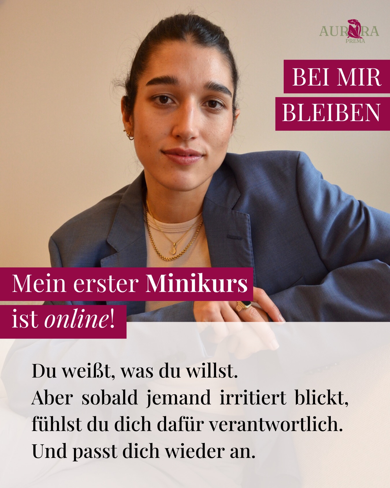 People Pleasing ist keine Empathie.
Es ist Angst vor Verlust,
Scham über dein inneres Erleben
und Schuldgefühle, wenn du dich um dich kümmerst.
Und solange du glaubst, du müsstest es einfach nur “mehr versuchen”, wirst du mehr Druck aufbauen und weniger Raum haben, um mit dir in Kontakt zu gehen.
BEI MIR BLEIBEN ist kein Kurs gegen deine Mechanismen und Schutzstrategien.
Es ist ein Format für ein tiefere Beziehung zu dir in diesen Momenten.
Ein Kurs für Frauen, die lernen wollen Angst, Scham und Schuld zu halten, statt sich ständig zu hinterfragen.
Wir brauchen nix da weniger empfindlich werden, wenn wir innerlich mehr Fundament und Standfestigkeit haben 🤓❤️🔥
Der Kurs ist jetzt in meiner Bio verfügbar.
Zum Start gibt’s 10% bis einschließlich 4. März
Kommentiere “bei mir” und ich schick dir die Infos.
Ich freu mich auf das gemeinsame Wachsen mit euch,
das wird toll!
Aurora