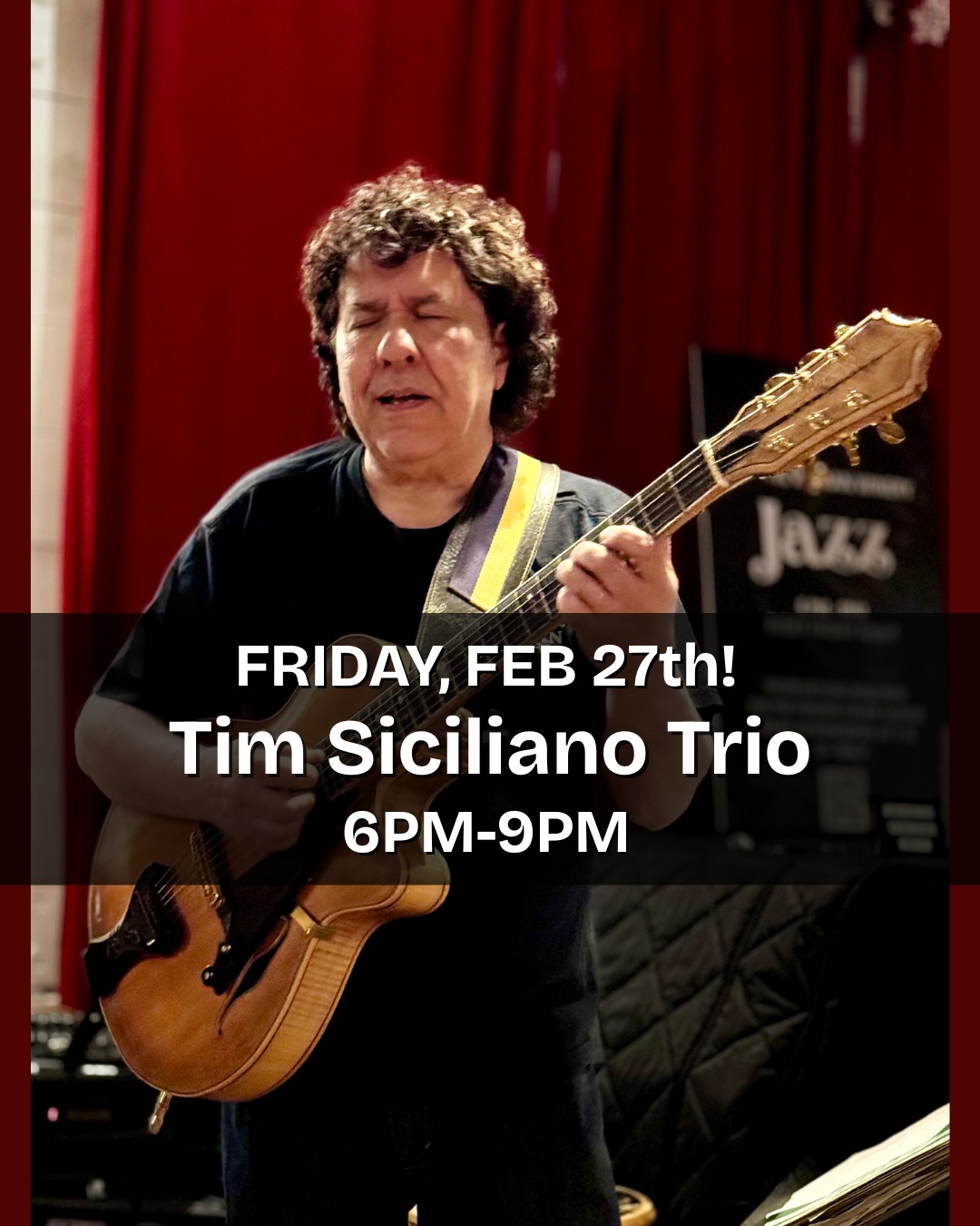 Friday, February 27th, we welcome back the Tim Siciliano Trio!
Join us on Fridays for live music, outstanding wines 🍷, hand-crafted cocktails 🍸, and delectable small plates of food 🧀!
Fridays ~ 6:00-9:00PM
**Reservations Required** (See link in bio or below!)
$20 COVER CHARGE, PER PERSON
~ 21+ Only 🍷🥃🍹
~ NO Groups Over Six People
https://www.onewomanwines.com/reservations
#jazznight #northforkfridays #winery #tastingroom #thehalfnote #longislandjazz #livemusic #northforkwine #womanownedbusiness #nofo #northforkevents #liwine #longislandwine
ALT TEXT: Tim Siciliano, eyes shut, playing guitar in front of a red curtain.