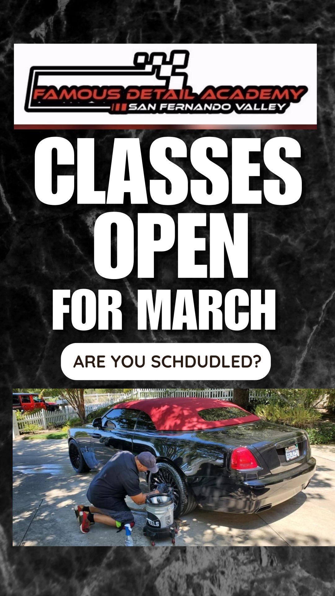 MARCH CLASSES ARE NOW LIVE! 🗓️ | DM us “ACADEMY” for the direct link!
👇
DON’T WAIT:
Our last class was COMPLETELY SOLD OUT, and with only 10 spots available per session, these will go fast.
If you’ve been looking to level up your detailing game but didn’t want to drop $2,000+ on a weekend seminar, this is exactly what you’ve been waiting for.
At @famous_detail_academy we’re breaking the barrier to entry. We are offering specialized classes for $50 and $100—giving you access to expert trainers with over 20 years of combined experience.
Whether you’re a pro mobile detailer, a weekend warrior, or just starting your business, you can pick and choose the specific skills you need without the “big school” price tag.
THE BEST PART? YOUR TRAINING IS ESSENTIALLY FREE. 🤯
Every dollar you spend on a class seat at Famous it comes back to you as Store Credit.
* Buying a $100 class? You get $100 in credit.
* Need to buy your ceramic coatings, glass polishes, or chemicals for the week?
* The class now comes with your purchase for FREE.
We aren’t just teaching techniques; we’re building a community. A place where detailers help detailers and where the San Fernando Valley’s best come to sharpen their skills at @famous_detail_academy _academy.
We have Monthly, Bi-Monthly, and Quarterly specialized classes on the calendar with even more coming soon.
HOW TO JOIN:
* Visit the @famous_detailing_academy website.
* Select the CLASSES tab.
* Pick your date and secure your spot before the “Sold Out” sign goes up again!
Let’s get to work and grow your business the right way.
💎 Blacklisted Autodetailing
🎓 @famous_detailing_academy
📍 7503 Topanga Canyon Blvd, Canoga Park, CA
#detailingtraining #famousdetailacademy #paintcorrection #ceramiccoating #mobiledetailing detailersofinstagram detailingsupplies sanfernandovalley blacklistedautodetailing