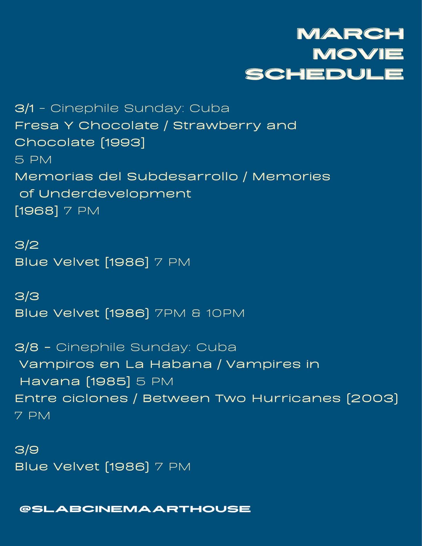 Join us this March!
Tickets online or at the door
**One Battle After Another showing 3/23 and 3/24 **
#southtownartsdistrict #bluestarartscomplex #sanantoniocinema #do210