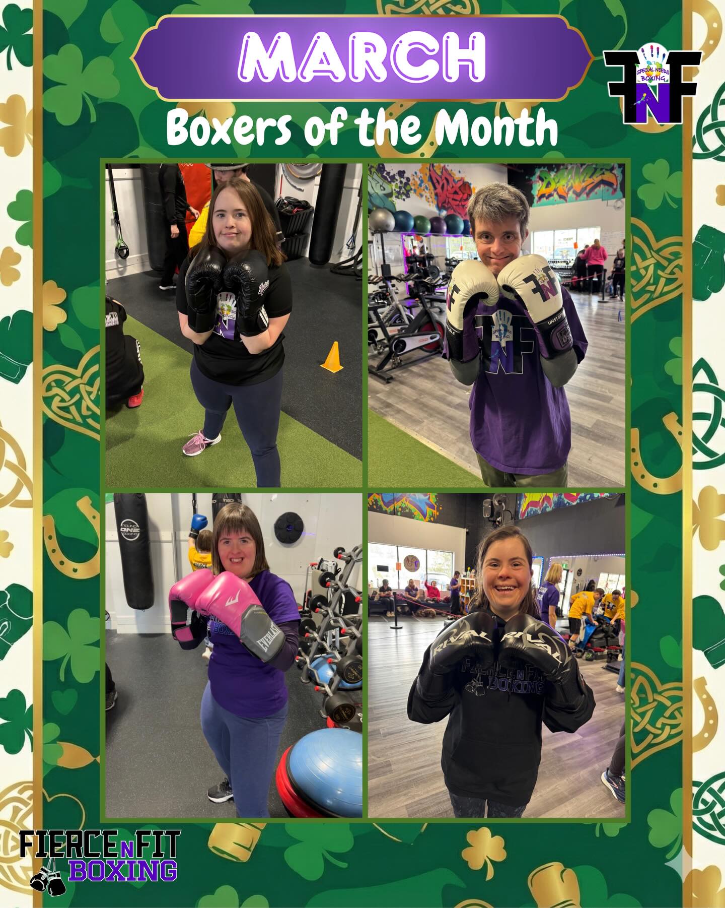 For March, we are proud to recognize:
Emily:
Emily’s attention to detail truly stands out. She thinks clearly through every combination and always makes sure she understands exactly what to do before she begins. She takes the time to get her movements right, and because of that, her boxing looks clean, controlled and elegant.
Her focus and precision show a level of maturity and dedication that is impressive. Emily reminds us that excellence comes from slowing down, paying attention and striving to improve every single session.
Shannon:
Shannon brings incredible energy to every class. She listens carefully, follows instructions and gives her full effort in every exercise. She does it all with a smile.
Do not let that smile fool you. Shannon is powerful. When she throws her combinations, she puts her whole self into them. Her strength, positivity and determination make her such a strong presence in the gym.
Claudia:
Claudia is gentle and kind, yet strong and focused when she trains. She is always aware of her stance and form, showing great control and understanding of her technique. When she punches, she does so with accuracy and surprising power.
She is also quick to welcome others and help them feel comfortable. Claudia represents both skill and compassion, which is exactly what our Fierce N Fit community is built on.
Anthony:
Anthony has shown tremendous growth over the last seven years. His improvement in boxing skills has been consistent and earned through dedication. He trains inside the gym and continues to work outside of it as well.
He gives his full effort on pads, listens carefully and learns quickly. When asked, he helps lead classes and sets a positive example for others. He also shows up for our social events, always ready to participate and welcome new members into the community.
Anthony’s consistency and leadership reflect what long term commitment can achieve.
We are incredibly proud of all four of these athletes.
#fiercenfitboxing
#specialneedsboxing
#aplaceforall