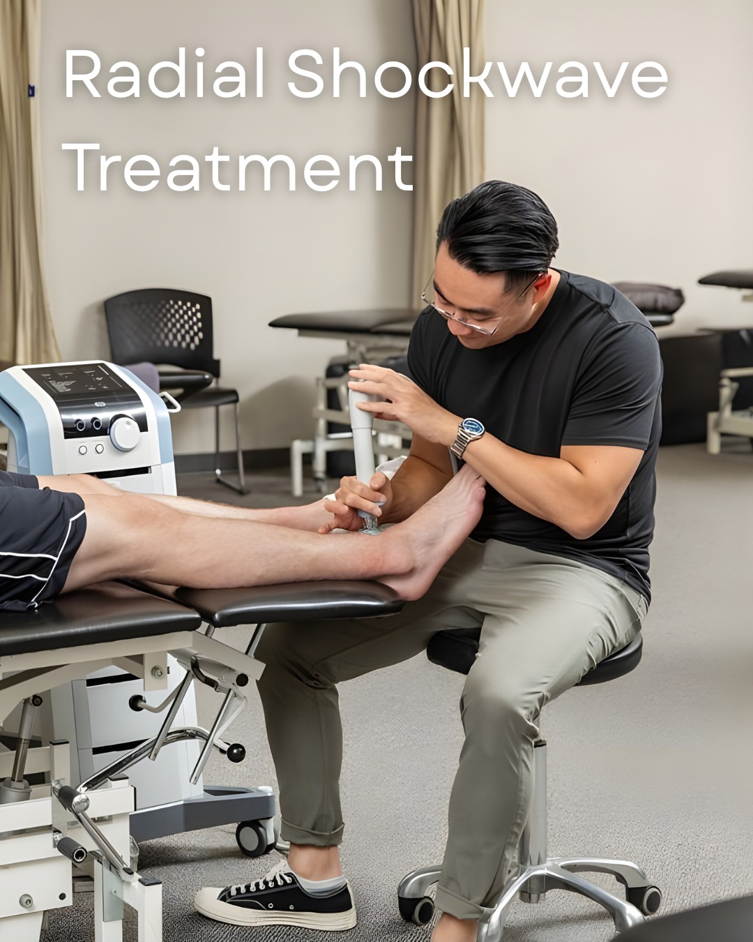 Dealing with stubborn pain that just won’t go away? Radial shockwave therapy can help stimulate your body’s natural healing response when other treatments haven’t worked. It’s a non-invasive treatment used for conditions such as plantar fasciitis, Achilles tendonitis, tennis elbow, shoulder pain, bursitis, and more.
The effects of the treatment are cumulative, so you will typically need more than one (3–5) treatment. Very often though, patients will experience relief right after the first treatment.
Shockwave helps kick-start tissue healing, while guided rehab exercises help keep the pain from coming back.