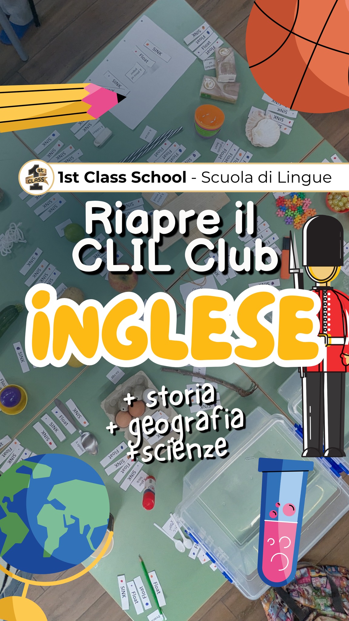 Il CLIL Club è tornato!
Ogni argomento verrà affrontato in due pomeriggi (martedì) in cui porteremo a termine esperimenti, giochi e tanto altro.a matti!
❤ Il corpo umano
🔧Come è fatto
🇬🇧Il Regno Unito
Piccoli gruppi di piccoli scienziati scopriranno (in inglese!) come siamo fatti, come sono fatte le cose attorno a noi e come è composto il Regno Unito.
Ogni argomenti verrà affrontato in due pomeriggi (martedì) in cui porteremo a termine esperimenti, giochi e tanto altro.
Per avere più info compila il form che trovi in bio.
