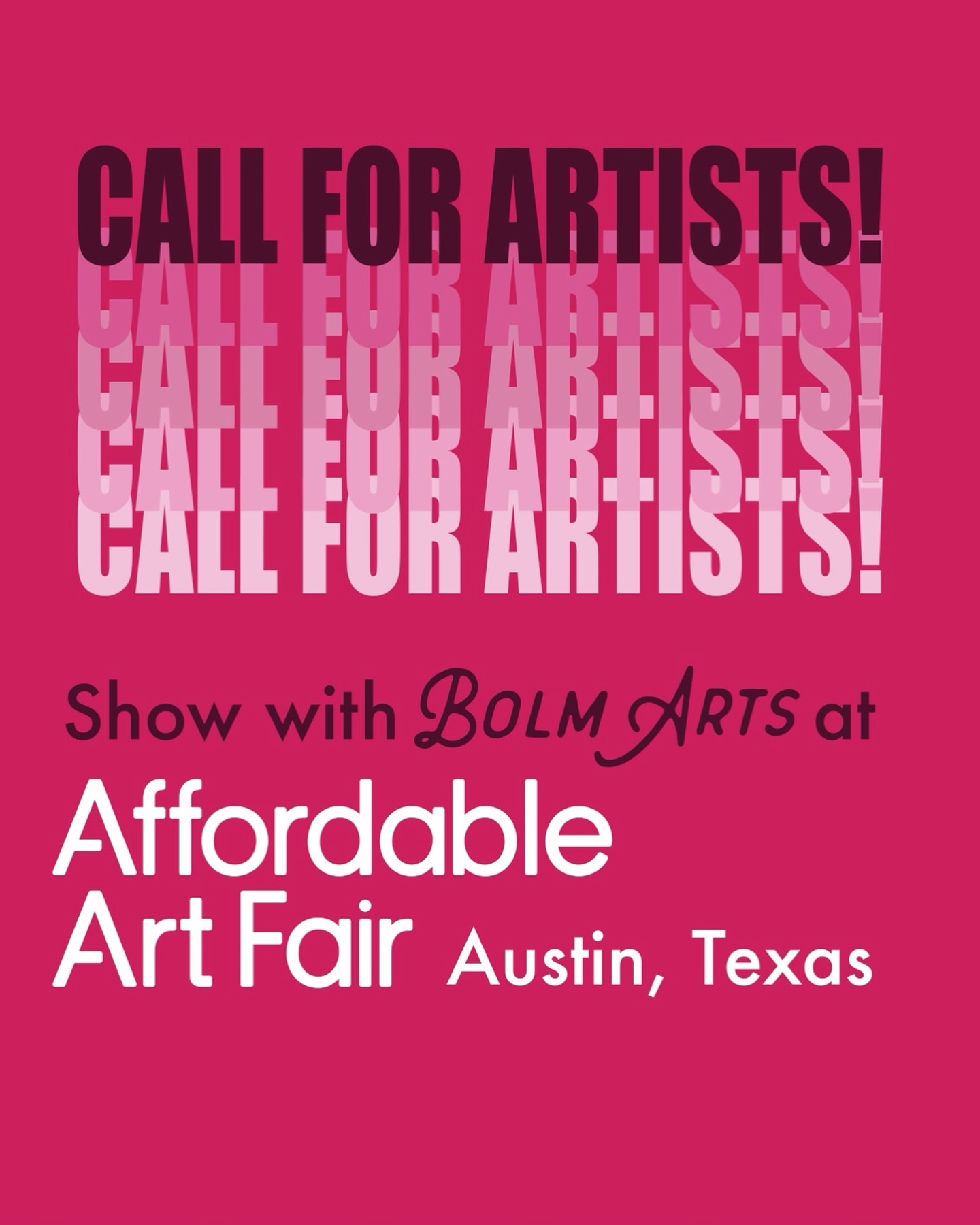 Application now closed.
@Bolm_Arts will be exhibiting in the Affordable Art Fair in May. We are always looking for new talent to represent. Comment below if you are interested in working with our collective of artists and we will send you the link to apply!
Limited spots available.
#juriedexhibition #callforartists #austinartists #callforartaustin #callforart