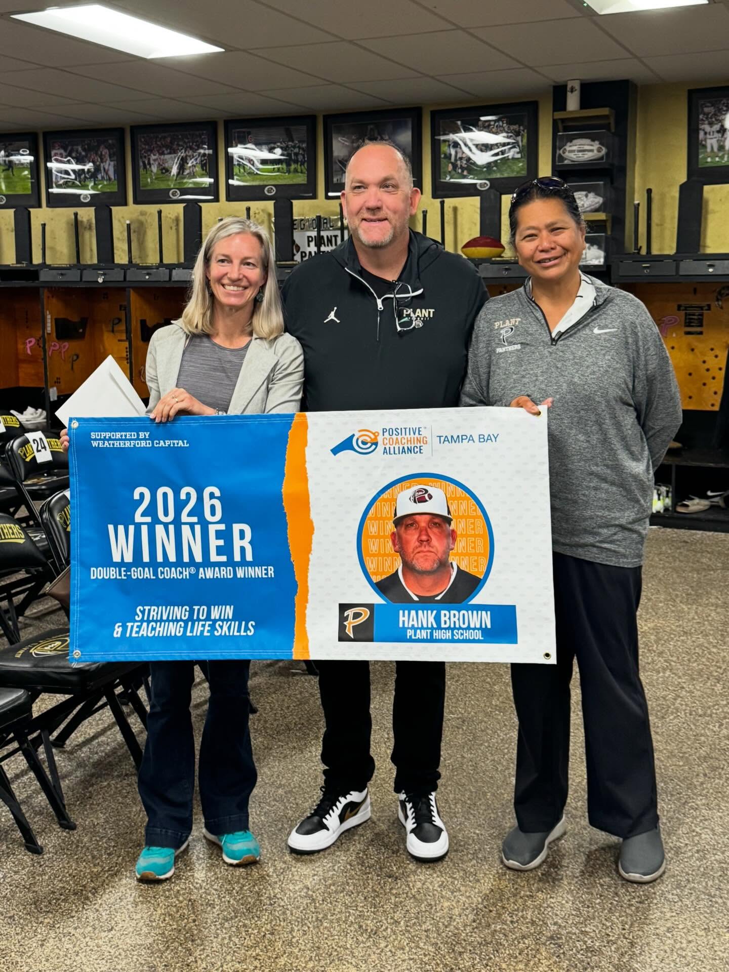 Coach Brown was presented the Double-Goal Coach Award by @pca_tampabay from executive director Mason Cathey Brady and E&C coordinator Ahmad Kebe. This award recognizes striving for competitive excellence while also developing character, leadership, and life skills through sports for each athlete on their team. Way to go Coach Brown 👏👏