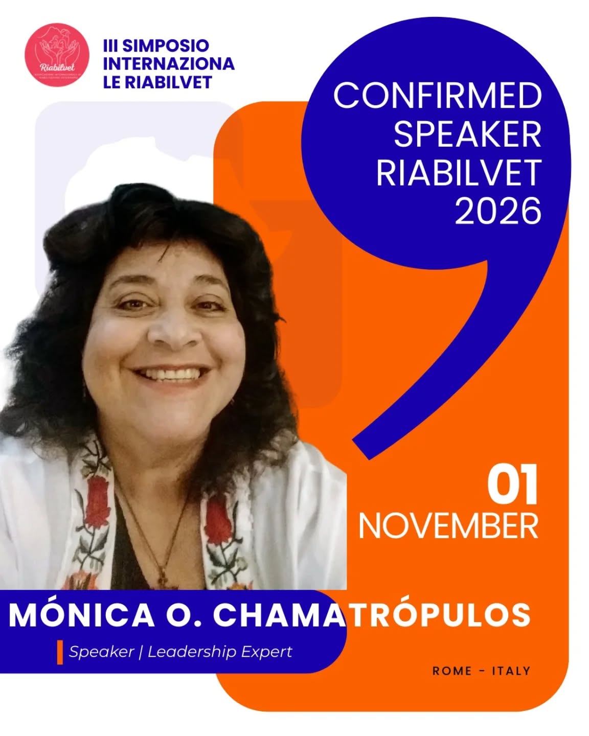 🌍✨ Una Maestra della Riabilitazione Integrativa arriva a RIABILVET 2026
👩⚕️ Prof.ssa Mónica Olga Chamatrópulos
Oltre 40 anni dedicati alla Medicina Veterinaria.
Una vita a costruire ponti tra Oriente e Occidente.
Un punto di riferimento internazionale nella Riabilitazione Integrativa, Agopuntura e Terapie Fisiche.
Al III Simposio Internazionale di Riabilitazione Veterinaria – RIABILVET 2026 avremo l’onore di accogliere una delle voci più autorevoli della medicina integrativa veterinaria in America Latina.
🎓 Perché non puoi perdere la sua conferenza?
✔ Medico Veterinario – Universidad de Buenos Aires
✔ Specialista in Medicina Tradizionale Cinese
✔ Fisiatra
✔ Formazione avanzata in Cina (Beijing & Guilin)
✔ Direttrice Accademica di Diplomi Internazionali con oltre 250 professionisti formati
✔ Relatrice in congressi in Argentina, Messico, Brasile, Colombia, Cile, Cuba e Spagna
La sua esperienza non è solo accademica.
È clinica. È ospedaliera. È internazionale. È trasformativa.
🧠 A RIABILVET parlerà di integrazione reale
Quando parliamo di medicina multimodale, parliamo di professionisti come lei:
🔹 Agopuntura
🔹 Terapia Neurale
🔹 Neuroriabilitazione
🔹 Gestione del dolore
🔹 Integrazione ospedaliera
Perché la riabilitazione moderna non è una tecnica.
È una visione.
🎟️ EARLY BIRD ATTIVO – posti limitati
Questo non è solo un congresso.
È un’esperienza accademica di alto livello scientifico e umano.
📍 Roma
📅 30 ottobre – 2 novembre 2026
👉 Iscriviti ora con la tariffa Early Bird e assicurati il tuo posto accanto a relatori internazionali di eccellenza.
💬 Se lavori con dolore, neurologia, pazienti cronici o desideri ampliare la tua visione clinica…
Questo Simposio è per te.
🔔 Segui il nostro profilo per scoprire i prossimi relatori.
📩 Iscrizioni aperte.
#Riabilvet2026 #RiabilitazioneVeterinaria #MedicinaIntegrativa #AgopunturaVeterinaria #EarlyBird FormazioneVeterinaria VeterinariaInternazionale