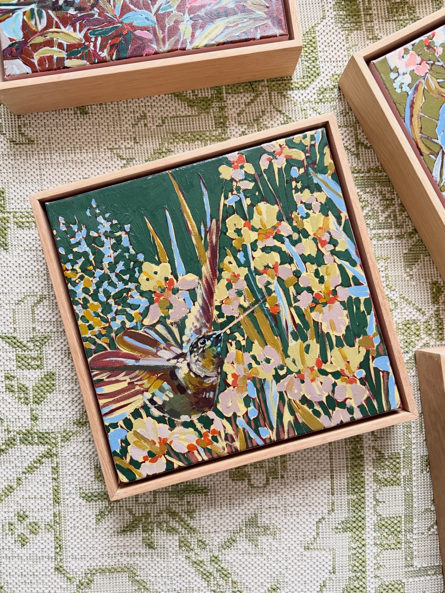 12 NEW originals, each framed, all 12x12! ✨
These little hummingbird studies were so fun to make! I didn’t plan to call them studies, but that’s what I kept saying while I worked, and it stuck. I’ve also been wanting to experiment a little off social media + I feel like these gave me room to do that 🤍
My email list always gets the first sneak peek, so be sure you’re signed up to see it first. Coming 2/28 at 10:30 AM EST to @shaingallery !!!! 🤍