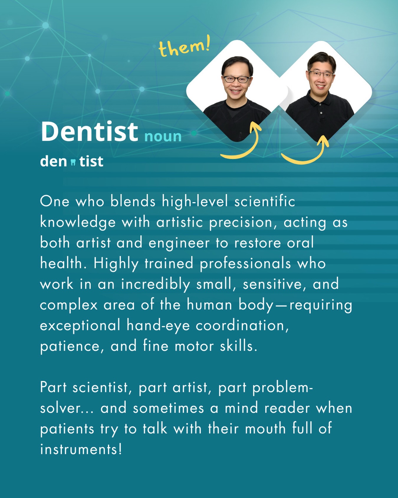FYI: This is an unofficial dictionary entry…! But seriously, dentistry takes patience, precision, compassion, and a commitment to lifelong learning. We’re incredibly grateful for the dedication our dentists bring to the clinic and to every patient they see.
From your dental team: Thank you for your leadership, your expertise, and for making our workplace such a supportive and rewarding place to be.
Here’s to the dentists who help keep our community smiling! 😊🏆👑! Happy National Dentist’s Day! 🎉🎉🎉
#national #dentist #day