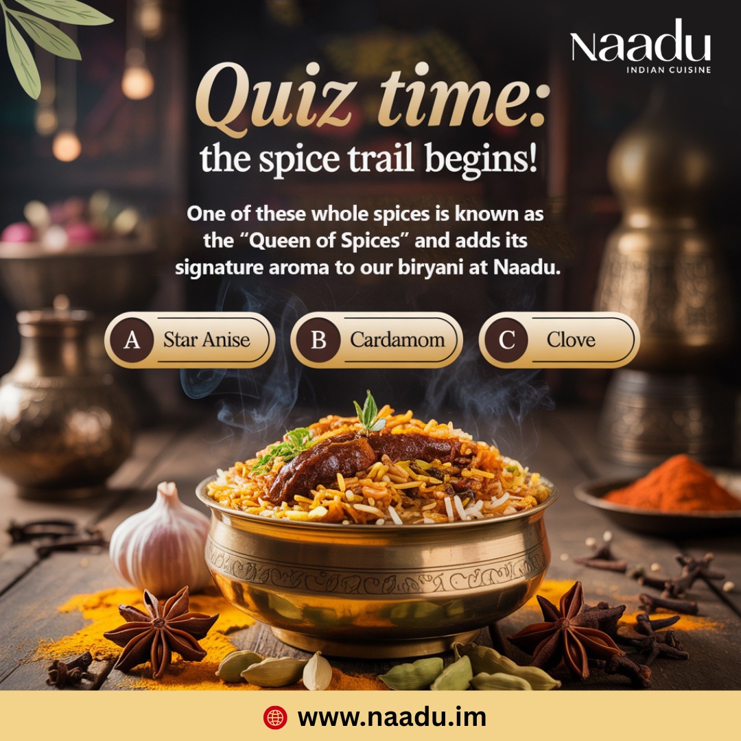 Indian cuisine is a journey of aromas, flavours and stories carried through every spice. From warm, sweet notes to bold, earthy undertones, each ingredient plays a vital role in creating our signature dishes.
Think you know which spice reigns supreme in biryani? Take your best shot and we’ll reveal the answer soon!
https://www.naadu.im/
#NaaduQuiz #SpiceTrail #SpiceFacts #IndianCuisine #BiryaniLovers #DouglasDining #IsleOfManEats #FoodQuiz #FlavourJourney #NaaduIOM