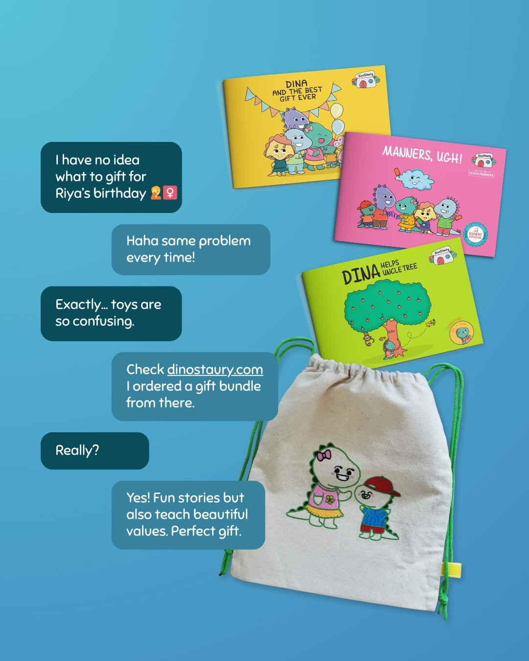 Ever had that moment when you’re invited to a child’s birthday and the first thought is…
“What should I gift?” 🤔🎁
Toys? Clothes? Something they might already have?
That’s exactly why many parents are choosing meaningful gifts instead.
At DinoStaury, our books, flashcards, and bundles are designed to be more than just gifts — they’re stories and activities that nurture kindness, confidence, responsibility, and love for nature. 🦕
So the next time you’re unsure what to gift, choose something that becomes a memory, a story, and a life lesson. 💛
✨ Explore thoughtful gifting options at dinostaury.com
#Dinostaury #MeaningfulGifting #KidsGifts #ValueBasedLearning #KidsBooks #ParentingWithPurpose