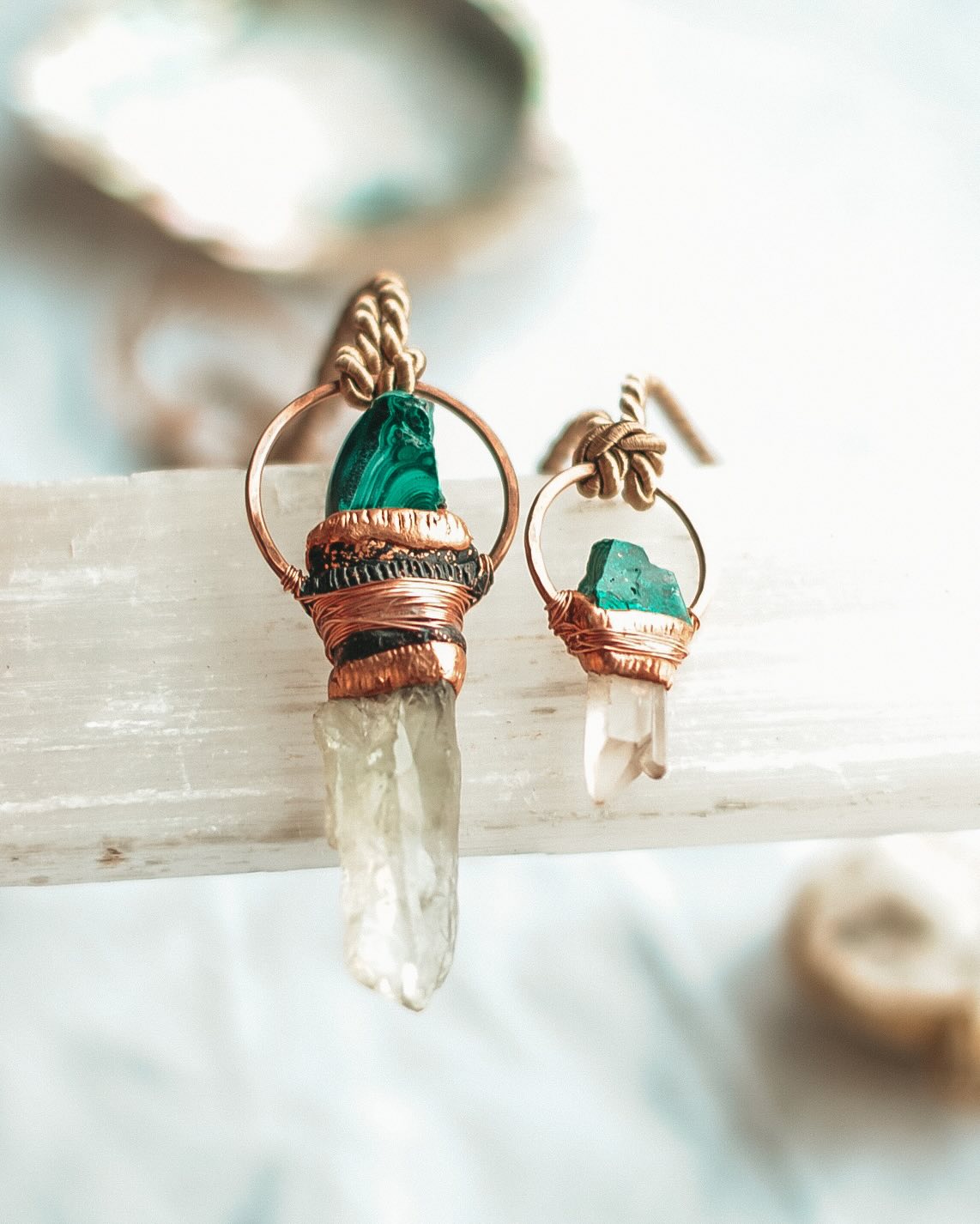 I’m only just getting round to sharing these two beauties completely finished off with you all!
Transformation-enabling Malachite -
Paired with Green Amethyst in the large talisman,
And Clear Quartz in the little 💚
DM me if either of these are calling you 🙌
These will be the last pieces before the launch of the Firestarter collection in a couple of weeks 🔥