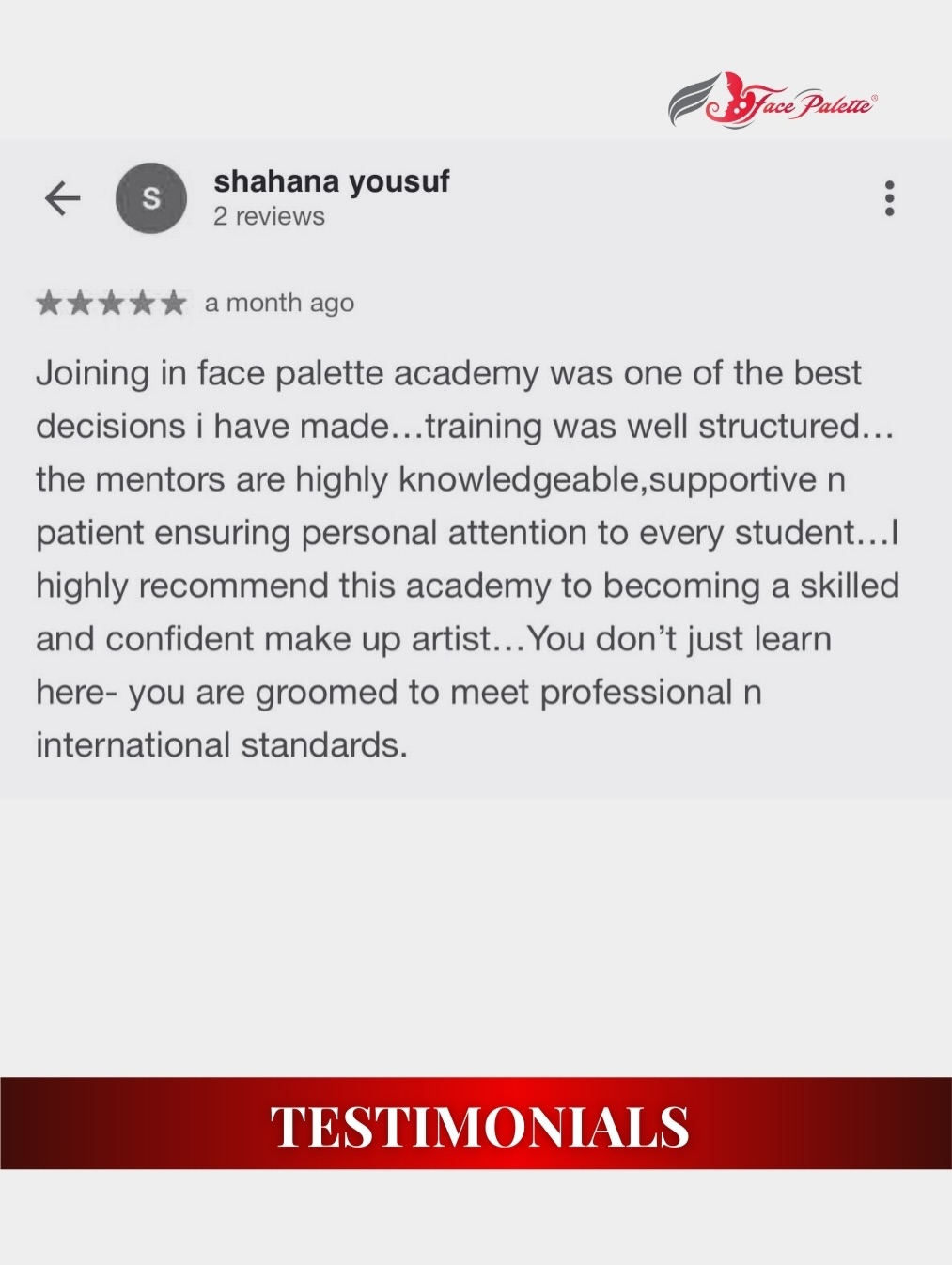 𝐒𝐓𝐔𝐃𝐄𝐍𝐓 𝐑𝐄𝐕𝐈𝐄𝐖 – 𝐓𝐄𝐒𝐓𝐈𝐌𝐎𝐍𝐈𝐀𝐋 & 𝐅𝐄𝐄𝐃𝐁𝐀𝐂𝐊 - Because when passion meets the right guidance, artistry blooms.
We’re truly grateful for the love and trust our students share!
Every journey at Face Palette is built with patience, clarity, and professional care — and seeing our students grow into confident artists is our biggest reward.
📍 Certified by EICBI London
📞 Call/WhatsApp: 9847074073
🌐 Join from anywhere in the world!
#facepalette #studentreview #makeupacademy #promakeupcourse #makeuptraining