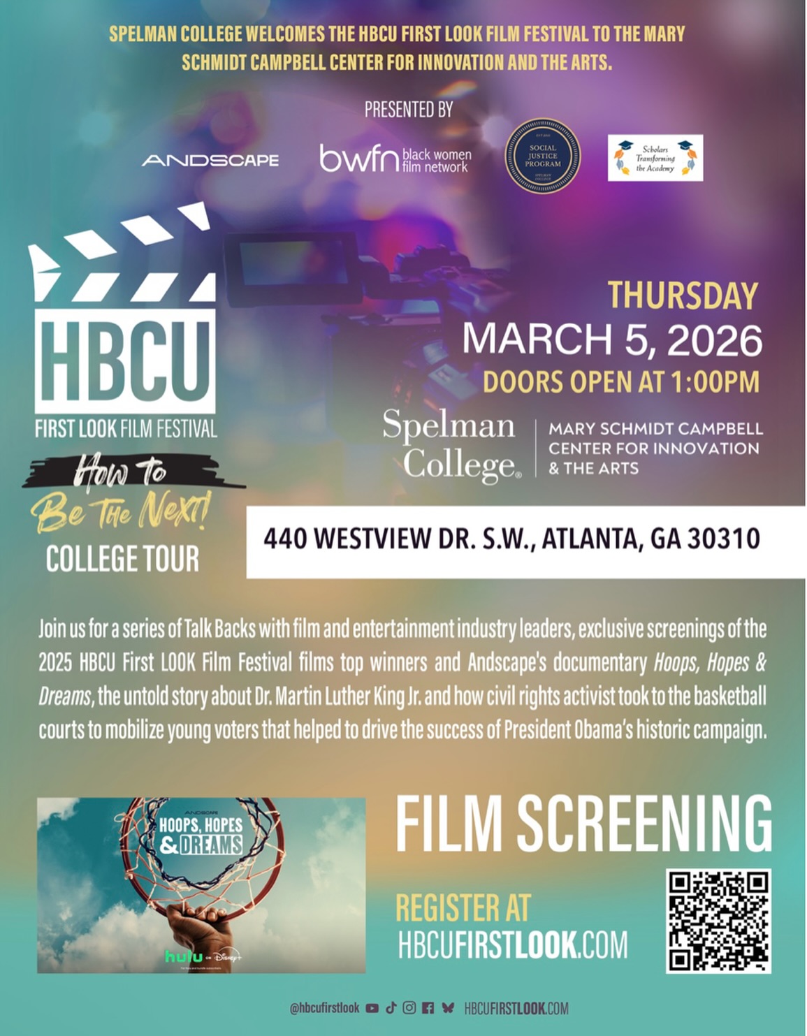 The HBCU Tour is sooo back and we’re starting off for the very first time at thee Spelman College! 🩵🤍
Join us next week, March 5th as we launch the 2026 “How to Be the Next!” college tour - a national mentorship and career development initiative presented in collaboration with ESPN’s Andscape!
Presented by Andscape, the event will feature a screening of Andscape’s “Hoops, Hopes & Dreams” and will also showcase the top three winning films from the 2025 HBCU First LOOK Film Challenge now featured on HBCU First LOOK Tubi channel. 🎬
Register for your spot at the link in bio!