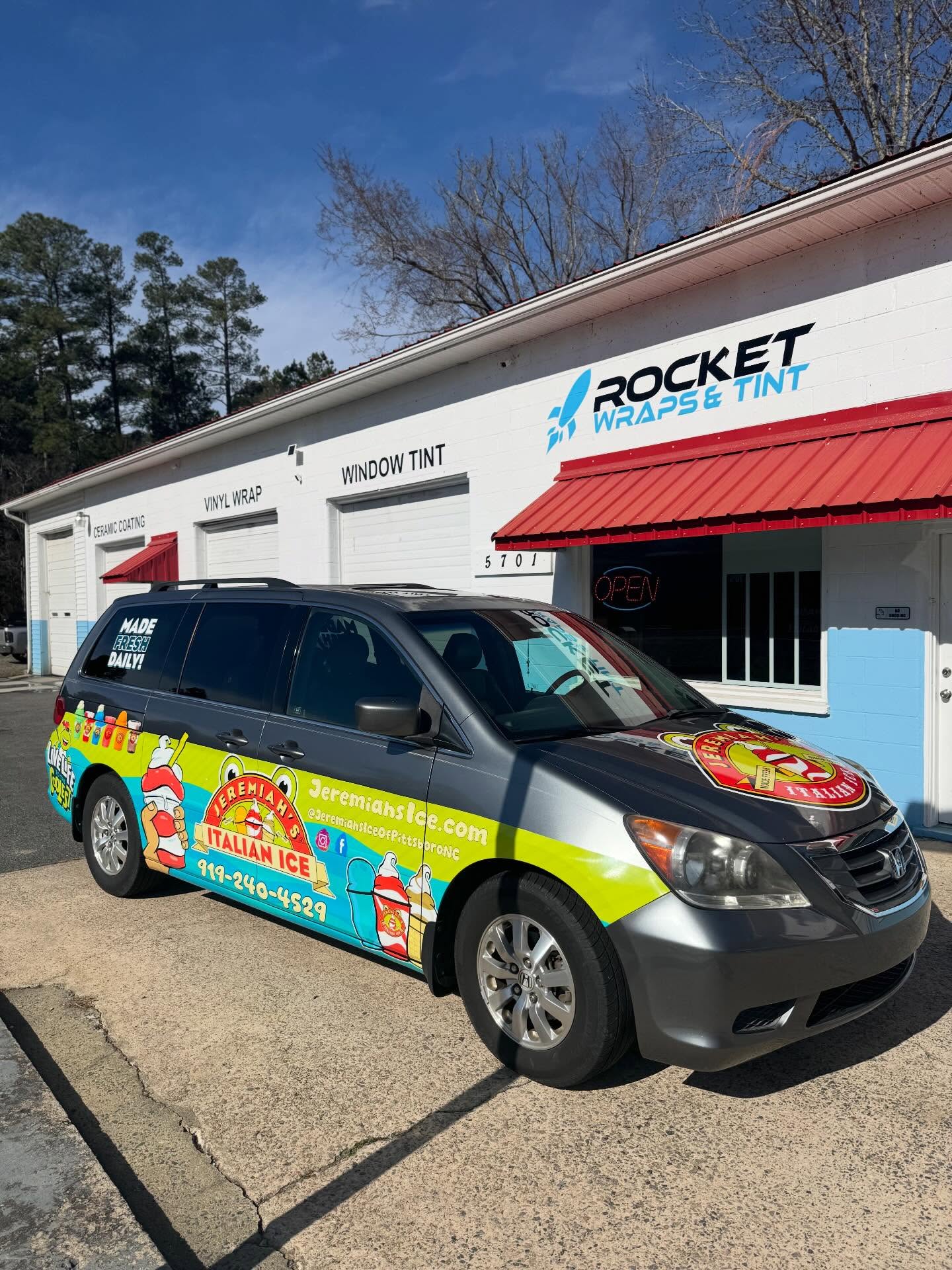 Completely Transformed this Van for Jeremiah’s Ice into the best mobile Italian Ice Van in the Triangle!🍦Jeremiahs is Located right near Northwood Highschool beside the Lowe’s Foods so be sure to go and get a sweet treat soon!🔥🚀👏🏼#businessadvertising #customdecal #pittsboronc #windowtint #vinylwrap