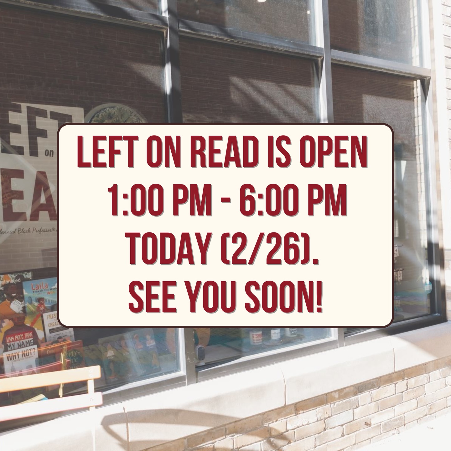 📚 Left on Read is open 1:00–6:00 PM today (2/26) as we prepare for Left on Read: The Club! We’re looking forward to our discussion of With Love from Harlem by @reshonda_tate this evening.
Haven’t registered? It’s not too late. Visit bit.ly/lorclub. You’re welcome even if you haven’t finished the book, but there will be spoilers!🤭
We’re also preparing for this Saturday, our second time participating in the Black Business Tour. Swipe for behind-the-scenes footage and the return of a sweet treat you’ve all been waiting for. ☕️
See you soon!