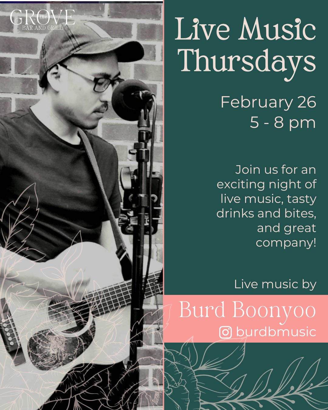 @burdbmusic is joining us tomorrow for Live Music Thursday playing all of your favorite songs! Kick off your Friday Eve with the best happy hour specials and company. #potomacmd #dmvhappyhour #cocktails #visitmoco