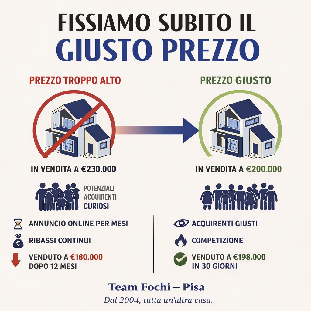 🏡 𝗜𝗹 𝗽𝗿𝗲𝘇𝘇𝗼 𝗴𝗶𝘂𝘀𝘁𝗼 𝗳𝗮 𝘁𝘂𝘁𝘁𝗮 𝗹𝗮 𝗱𝗶𝗳𝗳𝗲𝗿𝗲𝗻𝘇𝗮.
Quando una casa viene messa in vendita 𝘁𝗿𝗼𝗽𝗽𝗼 𝗮𝗹𝘁𝗮, succede quasi sempre questo:
👀 arrivano i curiosi
💬 le persone guardano l’annuncio
📱 qualcuno lo salva
Ma 𝗻𝗲𝘀𝘀𝘂𝗻𝗼 𝗳𝗮 𝘂𝗻’𝗼𝗳𝗳𝗲𝗿𝘁𝗮.
Passano i mesi.
Arrivano i ribassi.
E spesso si finisce per vendere 𝗮 𝗺𝗲𝗻𝗼 𝗱𝗶 𝗾𝘂𝗮𝗻𝘁𝗼 𝘀𝗶 𝘀𝗮𝗿𝗲𝗯𝗯𝗲 𝗽𝗼𝘁𝘂𝘁𝗼 𝗼𝘁𝘁𝗲𝗻𝗲𝗿𝗲.
Quando invece il prezzo è 𝗰𝗼𝗿𝗿𝗲𝘁𝘁𝗼 𝗳𝗶𝗻 𝗱𝗮𝗹𝗹’𝗶𝗻𝗶𝘇𝗶𝗼, succede l’opposto:
🔥 arrivano gli acquirenti giusti
⚡ si crea competizione
🏡 e la casa può vendersi molto più velocemente.
📊 𝗡𝗲𝗹 𝗺𝗲𝗿𝗰𝗮𝘁𝗼 𝗶𝗺𝗺𝗼𝗯𝗶𝗹𝗶𝗮𝗿𝗲 𝗱𝗶 𝗣𝗶𝘀𝗮 𝗹𝗮 𝘀𝘁𝗿𝗮𝘁𝗲𝗴𝗶𝗮 𝗰𝗼𝗻𝘁𝗮 𝗽𝗶ù 𝗱𝗲𝗹𝗹𝗮 𝘀𝗽𝗲𝗿𝗮𝗻𝘇𝗮.
Se stai pensando di vendere casa e vuoi capire il 𝘃𝗲𝗿𝗼 𝘃𝗮𝗹𝗼𝗿𝗲 𝗱𝗶 𝗺𝗲𝗿𝗰𝗮𝘁𝗼, scrivimi in privato.
𝗧𝗲𝗮𝗺 𝗙𝗼𝗰𝗵𝗶 – 𝗣𝗶𝘀𝗮
Dal 2004, tutta un’altra casa.
👇
𝗧𝘂 𝗰𝗼𝘀𝗮 𝗳𝗮𝗿𝗲𝘀𝘁𝗶?
Partire alto o fissare subito il prezzo giusto?
#teamfochi #pisa #pisacentro #venderecasa #mercatoimmobiliare #agenziaimmobiliare
#venderecasabene #valutazioneimmobile #immobiliarepisa #casainvendita #venderecasapisa