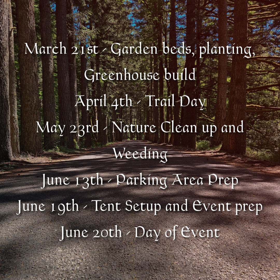 As we prepare for summer, honoring The Morrigan, we’ve realized the land needs our hands before it can hold our ritual.
This spring, we are opting for Volunteer Earthworking Days instead of formal gatherings. It’s time to give back, get grounded, and build the sanctuary we all share. If you’ve been looking for a way to deepen your connection to this space, this is it!
Mark your calendars & Sign up now:
March 21: Planting the Garden & Greenhouse Build
April 4: Trail Day
May 23: Nature Clean-up & Weeding
June 13: Parking Area Prep
June 19: Tent Setup & Event Prep
June 20: Day of Event
Presale tickets for the summer event go live on March 20th! Let’s get the land ready for the fire to come.
#CommunityMagic #WorkingTheLand #SistersOfLilith #FireHorse #VolunteerDays #NatureSpiritual