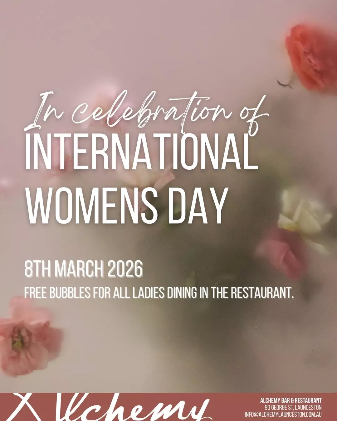 Cheers to the women who lead, inspire, and make life a little brighter! 🥂✨
This International Women’s Day, we’re celebrating YOU. Join us for a delicious lunch or dinner on March 8th, and enjoy a complimentary glass of bubbles with any main meal purchased 🥂
Tag your favourite ladies in the comments and get the group chat ready! 👇
📍 Alchemy, Launceston
📅 March 8th | All Day
🎟️ Link in bio to book your table.