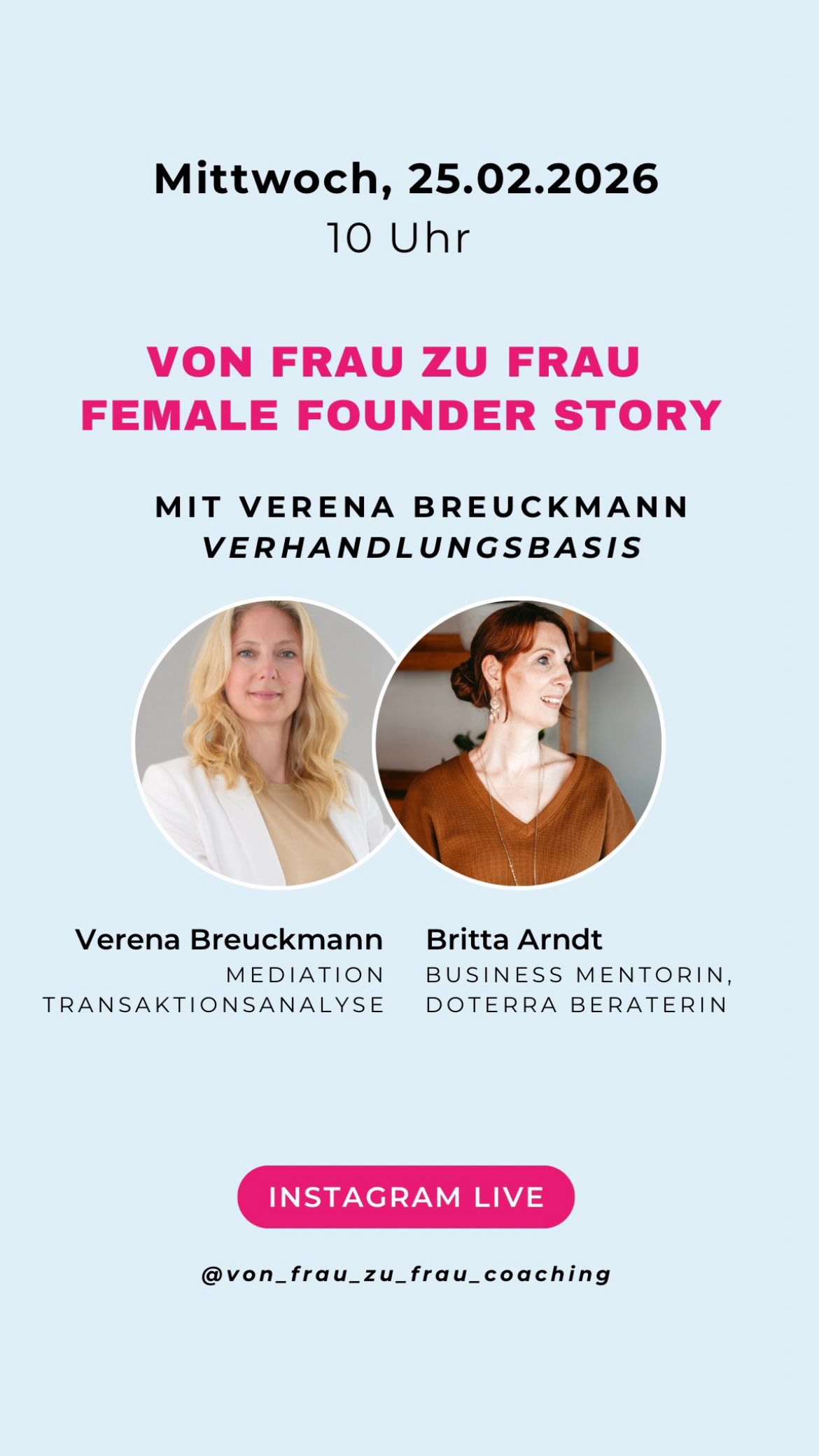VON FRAU ZU FRAU FEMALE FOUNDER STORY MIT Verena Breuckmann @vb_verhandlungsbasis
Wieder mal eine sehr spannende unternehmerische Geschichte. Ob Verena schon immer klar war, dass sie sich im Bereich Mediation und Transaktionsanalyse selbstständig machen wollte oder ob das Leben erst andere Pläne hatte.. schaut selbst.
Vielen Dank für das inspirierende Gespräch! @vb_verhandlungsbasis 🙏
Herzliche Grüße,
Britta
BUSINESS & COMMUNITY MENTORIN
doTERRA WELLNESS BERATERIN
@von_frau_zu_frau_coaching @vonfrauzufrau_business @oilpowerment @oilpowerment_for_horses
.
.
.#gründerin #gründerinnen #femalefounder #ruhrgebiet #mediation