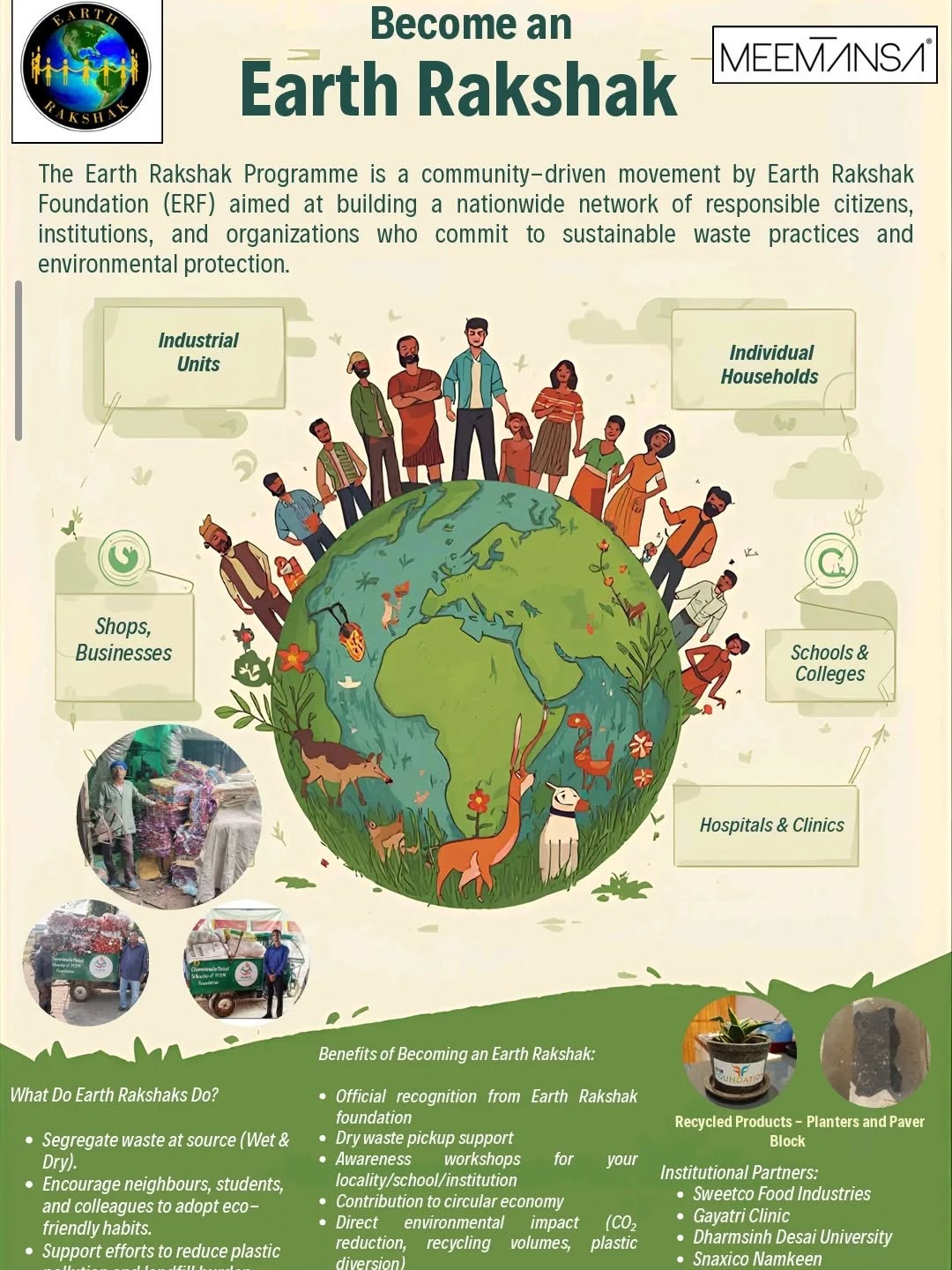 Worried how to channelize your low value plastic - wrappers, polybags, or any plastic containers to us, at our authorised recycling plant?
We are pleased to join hands with @earthrakshak to connect with individuals, institutions, societies, industries who may like to see that their waste being prevented from landfill, channelized into circularity.
Earth Rakshak is already facilitating about 1000 kg every week. We at Meemansa have increased our capacity to process upto 10,000 kgs of low value plastic per week.
Target region - Anand District, and any region within 50 km radius of Anand.
Please reach out to the Earth Rakshak Program team.
#sdg17 for #sdg13