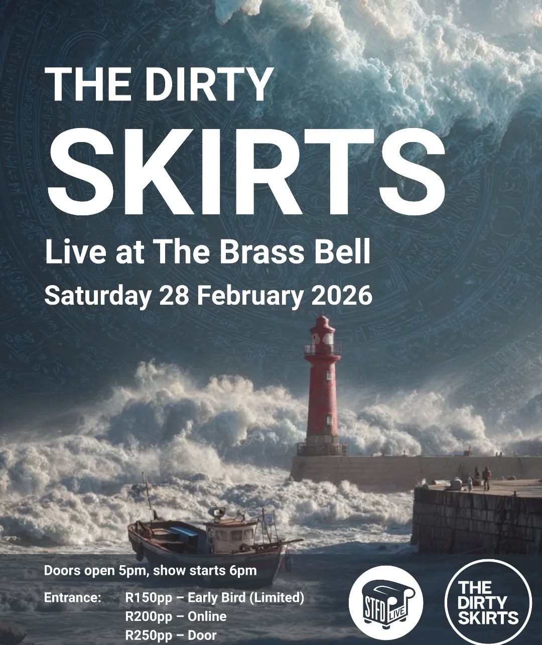 The Dirty Skirts: Beach Party at The Brass Bell - Saturday 28 February 2026
Dust off the salt and prep your dancing shoes—Cape Town’s indie-rock royalty is heading to the water's edge.
After a decade-long hiatus that left a massive void in the South African alternative scene, The Dirty Skirts are officially back and louder than ever. This isn't just a nostalgia trip; following the success of their 2023 EP Radiant Clouds, the band is charging into 2026 with a fresh arsenal of brand-new music and a live energy that has only sharpened with time.
Doors 5pm, show starts 6pm!
Tickets R200pp here https://www.quicket.co.za/events/359665-the-dirty-skirts-beach-party-at-the-brass-bell/#/ (link in bio) or R250pp at the door!
"The revolution didn't end; it just went to the beach. See you at the Bell."