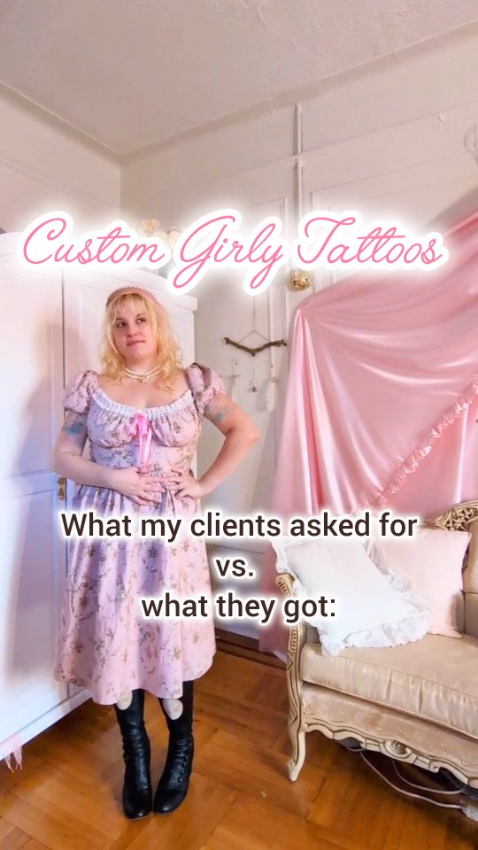 It takes a lot of trust to get a custom tattoo! You usually only see the final result, not the prompts it took to get there. Here are some custom girly tattoos I've done + what my clients requested when they reached out! Do you love getting custom tattoos, or do you prefer to pick from pre-drawn flash? 🩷 Check out my "available" highlight for some available designs, and fill out my form to book pre-drawn OR custom 😊