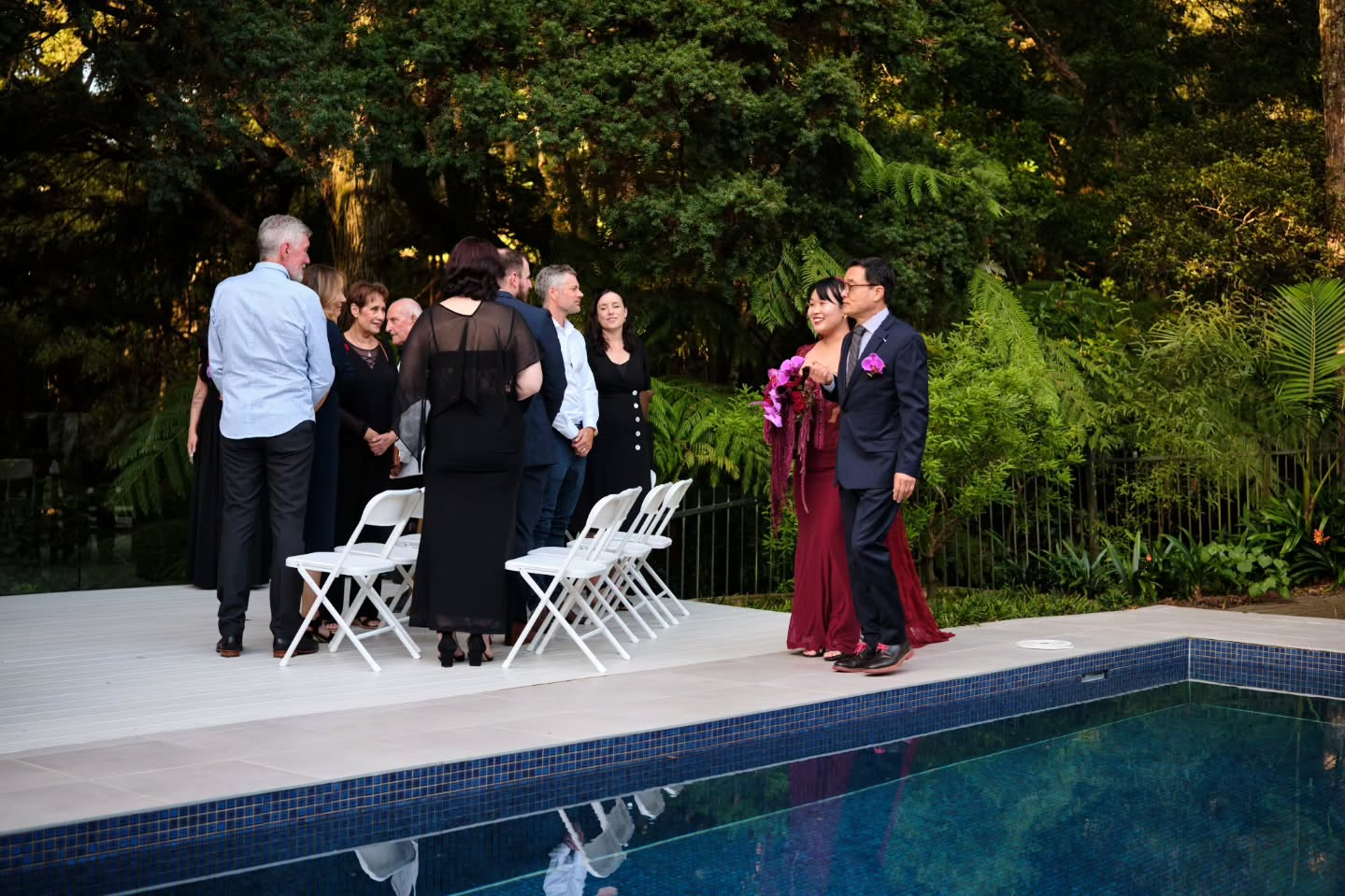 Harriet looking amazing! That red dress sure did pop against the green and as a bonus I didn't fall in the pool.