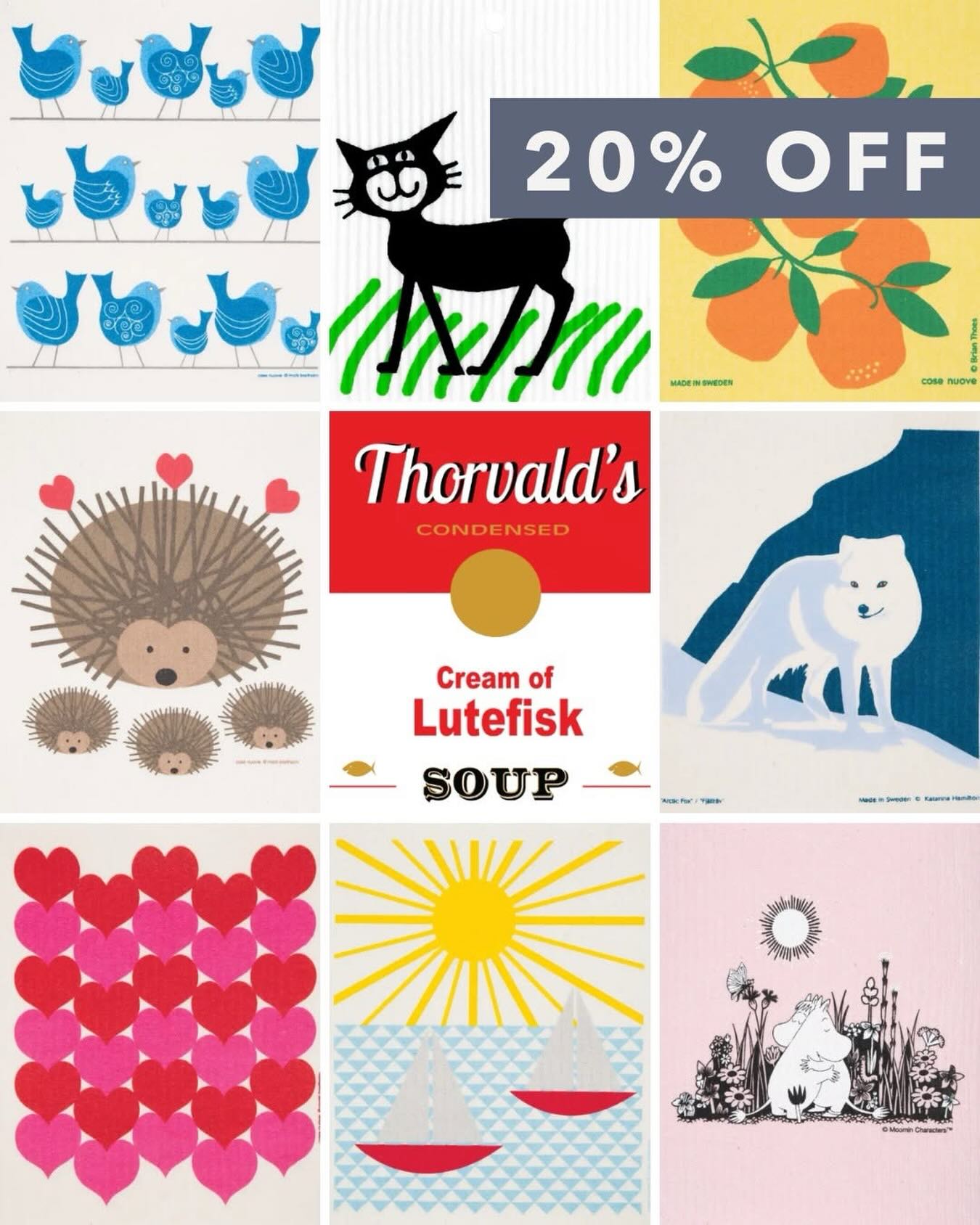 Who uses Swedish dish cloths?? @scandinaviangiftshop_ is running a big sale with 20% OFF Scandinavian Dish Cloths Now through March 14 In store and online AND they have over 200 designs to choose from.
•••••••
If you know, you know. And if you don’t… it’s time.
These little Swedish dish cloths have become wildly popular for a reason. Originally developed in Sweden in 1949, they’re made from a blend of cellulose and cotton, which makes them super absorbent, quick-drying, and naturally more hygienic than a typical sponge.
One cloth can replace rolls and rolls of paper towels. They absorb up to 20 times their weight in liquid, can be tossed in the washing machine or top rack of the dishwasher, and are compostable at the end of their life. Sustainable, practical, and seriously hardworking.
And let’s talk about the fun part… we have over 200 designs to choose from. From playful animals and Nordic patterns to seasonal favorites and Moomin classics, there’s one for every kitchen personality.
Stock up, gift a few, or finally try the cloth everyone’s been talking about.
Clean up in style while saving 20%.