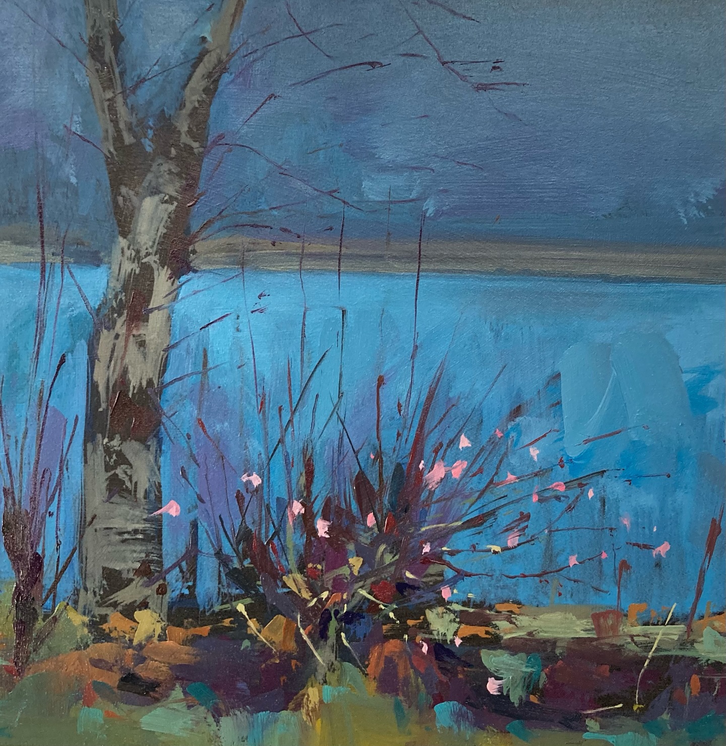 Here’s another painting while on Mull last week, I was in the summer house sheltering from the rain. I loved the turquoise sea against the silver birch.
#atmosphericcolour #mull #beautyinrain