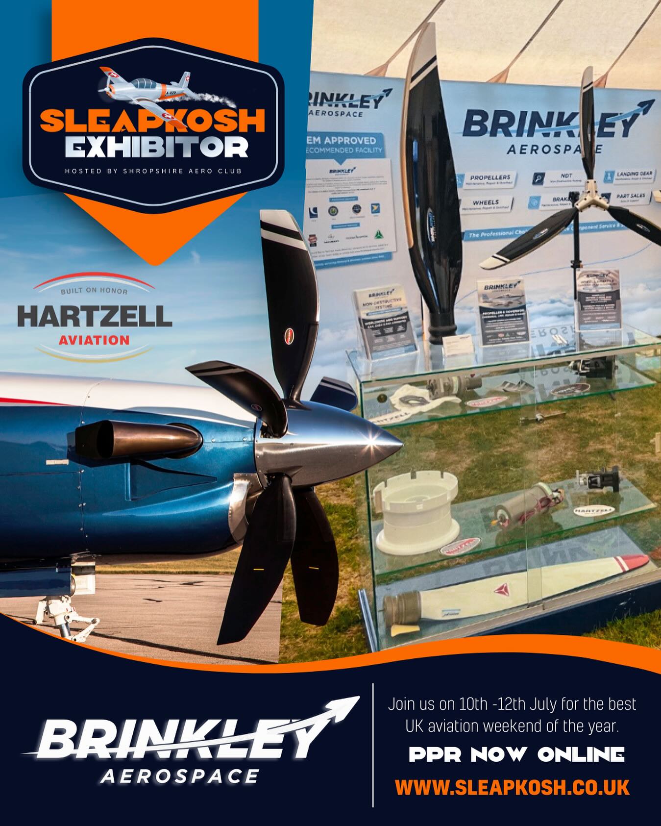 Next up on our exhibitor announcement for SleapKosh is @brinkleyaerospace - who will be hosting their corporate stand on the flightline throughout the weekend. They will be showcasing @hartzellprop @mt_propeller and all that the amazing Brinkley team do! They will also be hosting a party - check out our website for more details.
Fly into SleapKosh on the 10-12th of July 2026 for a weekend of airshows, live music and huge GA trade show. Find out more at SleapKosh.co.uk #SleapKosh #FlyAtSleap