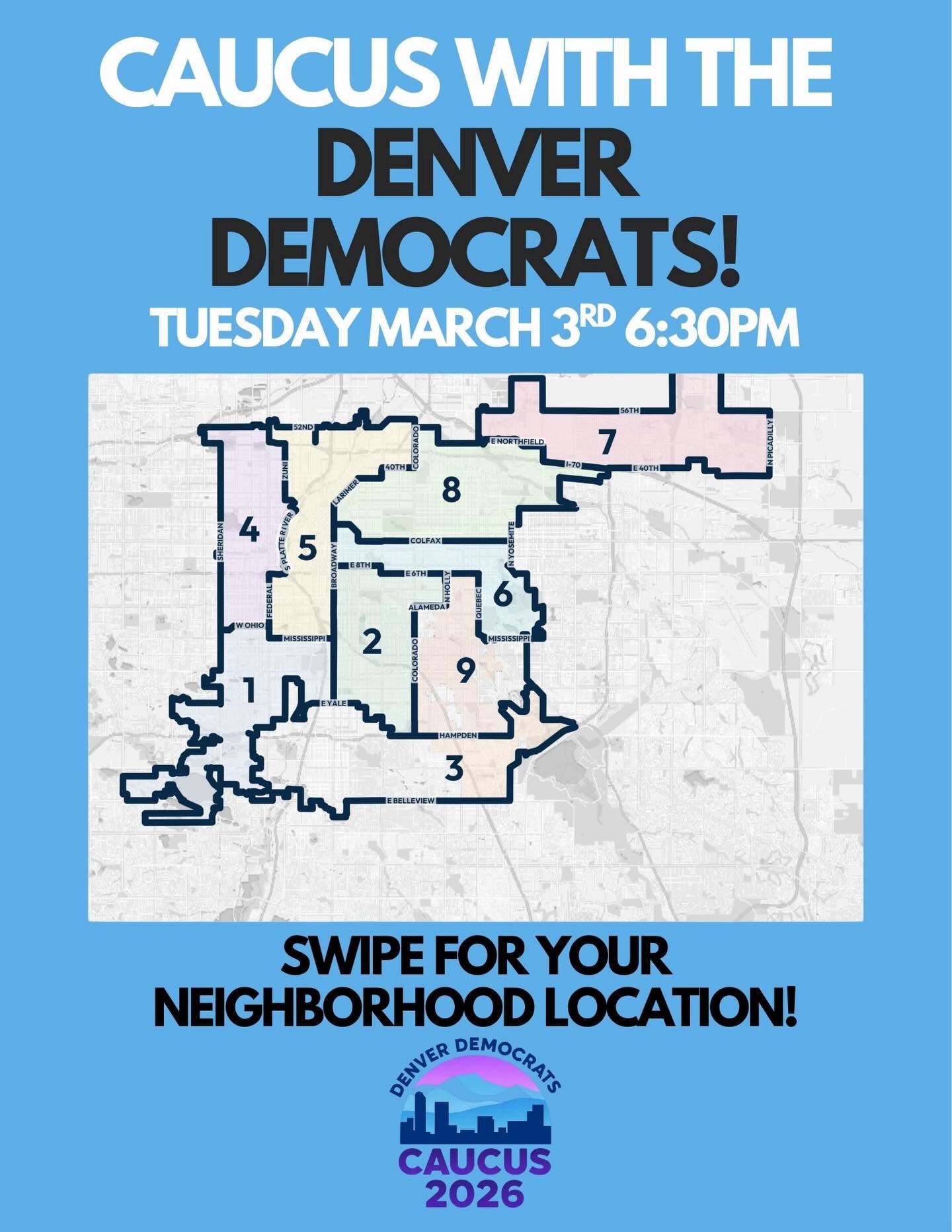 One week until Caucus! Caucus is the start of the primary process in Colorado & a great opportunity to get involved in making a difference in the Democratic Party. Find your neighborhood and local caucus location!
See you March 3rd at 6:30pm!
#denverdemocrats #denver #caucus #democrats #politicalaction