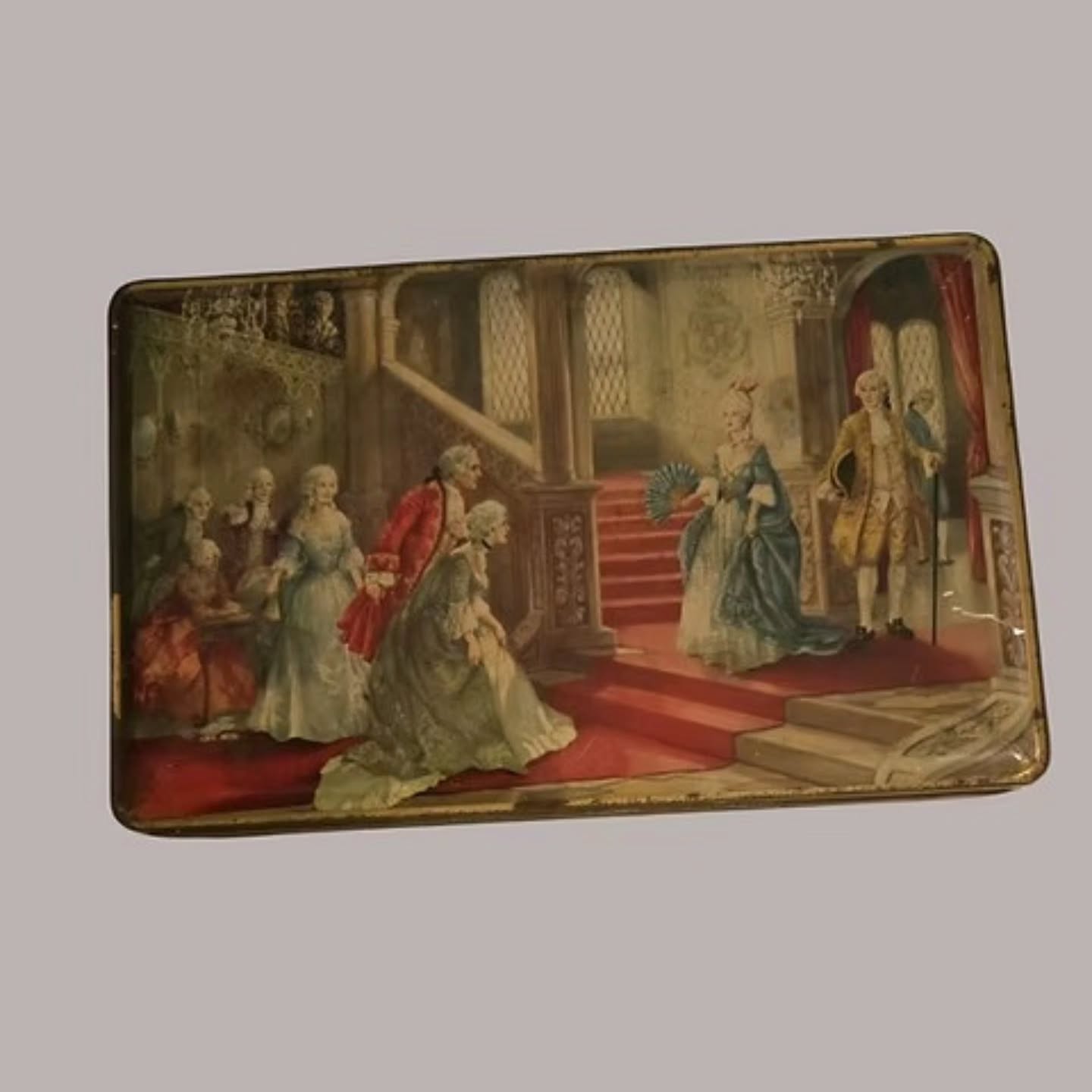 Vintage Thorne’s Toffee Tin – Henry Thorne & Co Leeds Rococo Court Scene 1920s | https://share.google/XIzomdFoIFQH0x5qs #thornes #rococo