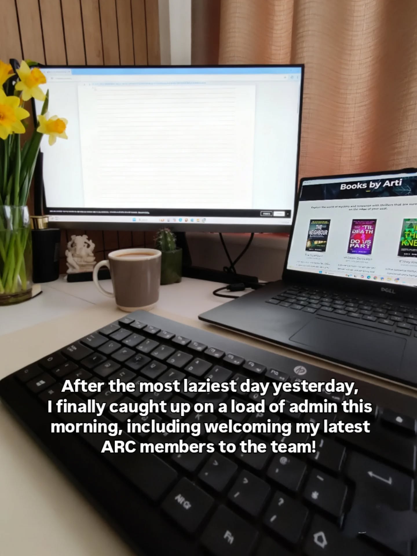 After the most laziest day yesterday, I finally caught up on a load of admin this morning, including welcoming my latest ARC members to the team!
Applications are still open. So if you're interested in domestic suspense, if you like dual POVs, and if you enjoy jaw-dropping twists and unreliable narrators.... Don't forget to sign up!
www.artimanani.com/arc-team-apply
🖤 My next ARC confirmation email will be sent on Friday 6 March!
#arcteamapplications #thrillerarc #domesticthriller