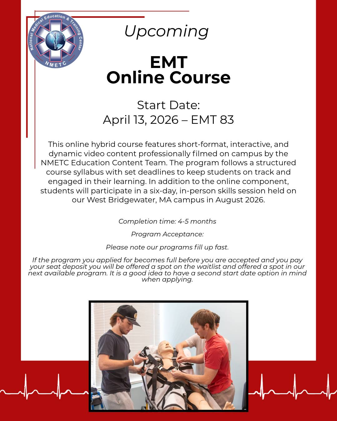 Do you want to become an EMT? Then, consider applying for our next EMT course starting April 13, 2026. Applications can be found at our website, www.nmetc.com
#NMETC #firstresponders #EMS #emergencymedicalservices
