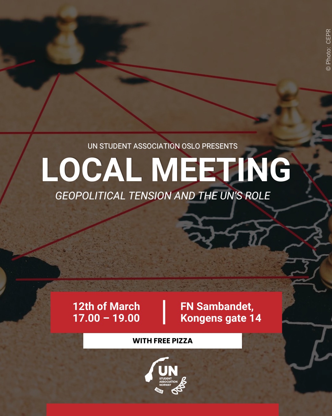 UNSA Oslo presents the third event of the upcoming UN Theme Week:
UNSA Local Meeting: Geopolitical tension and the UN’s role 🇺🇳🍕
We’ll start with a short discussion on this year's theme, "Unstable Neighbours," focusing on how geopolitical tensions—like the rivalry between major powers—are making it harder for the UN to act.
Afterward, we’re serving free pizza and hanging out! It’s a great chance to meet the board, chat with other students, and see how you can get involved with the association.
🗓 Thursday, March 12th
🕒 Time: 17:00
📍 FN-sambandet, Kongens gate 14